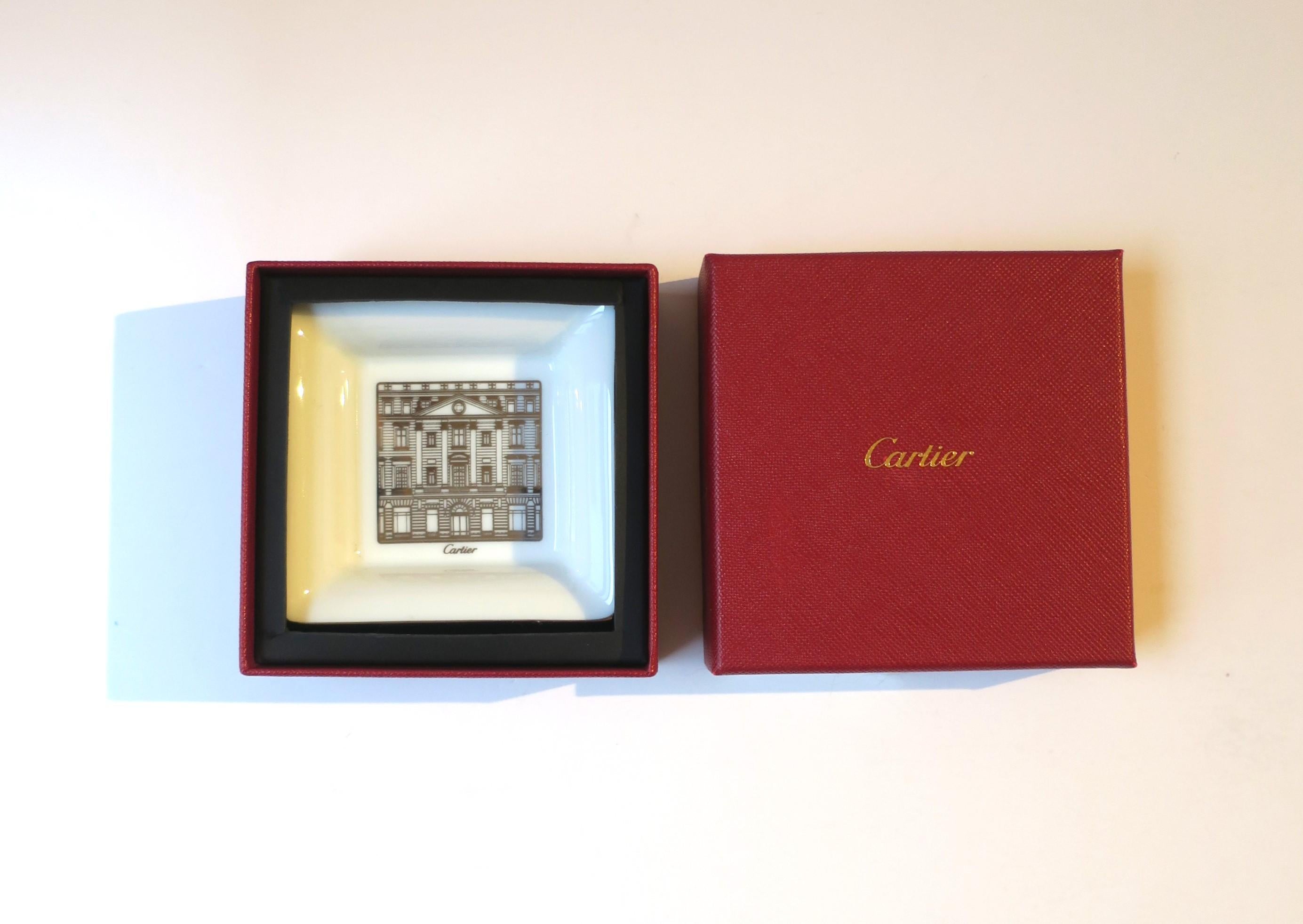 Cartier Jewelry Dish French Porcelain with Silver Design 4
