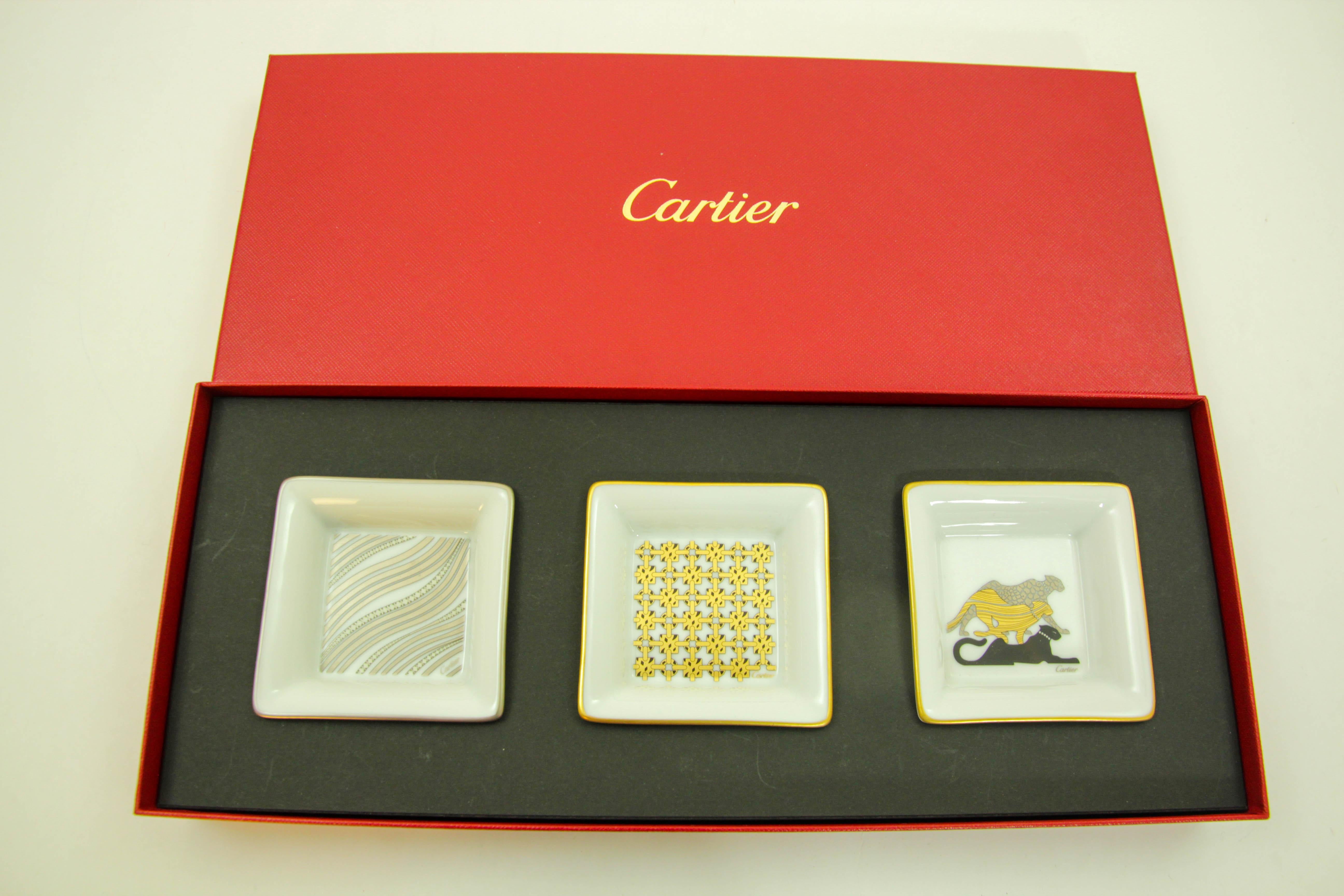 Cartier Jewelry Dish Trinket Trays Set of 3 French Luxury Porcelain in Box 9