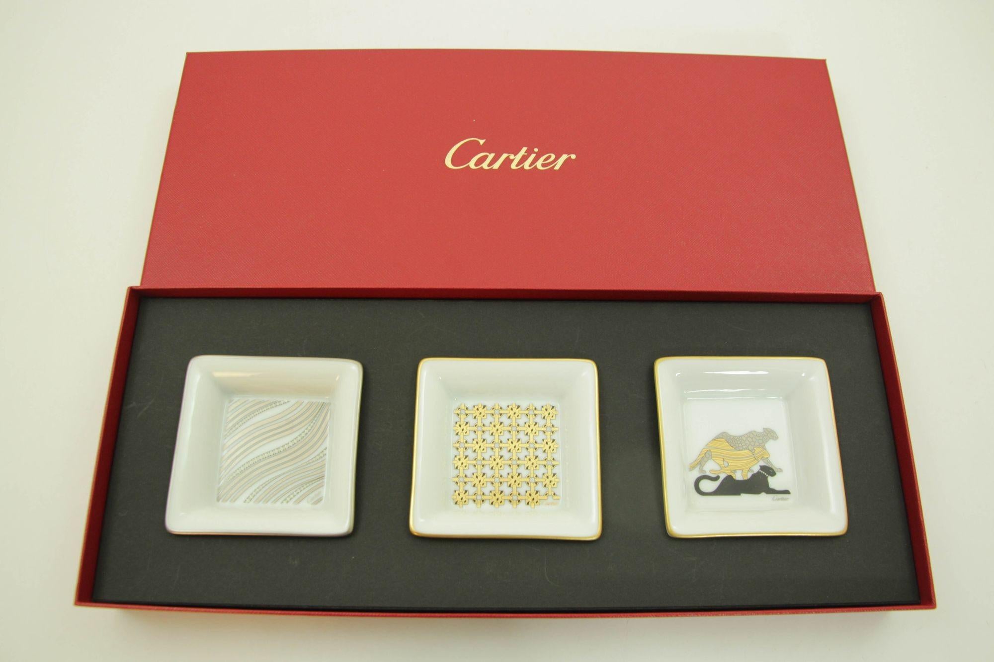 Cartier Jewelry Dish Trinket Trays Set of 3 French Luxury Porcelain in Box 10