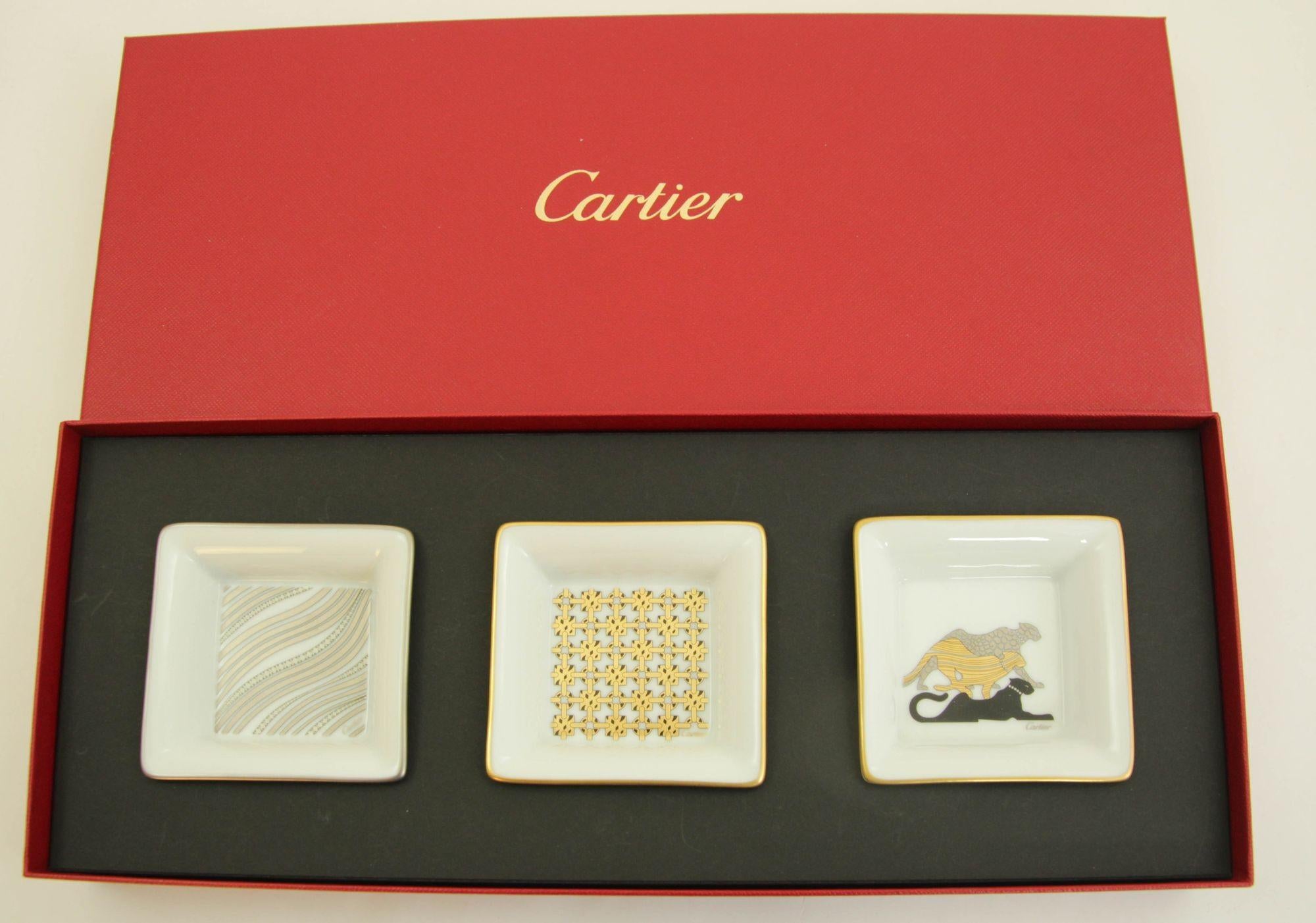 Cartier Jewelry Dish Trinket Trays Set of 3 French Luxury Porcelain in Box 11
