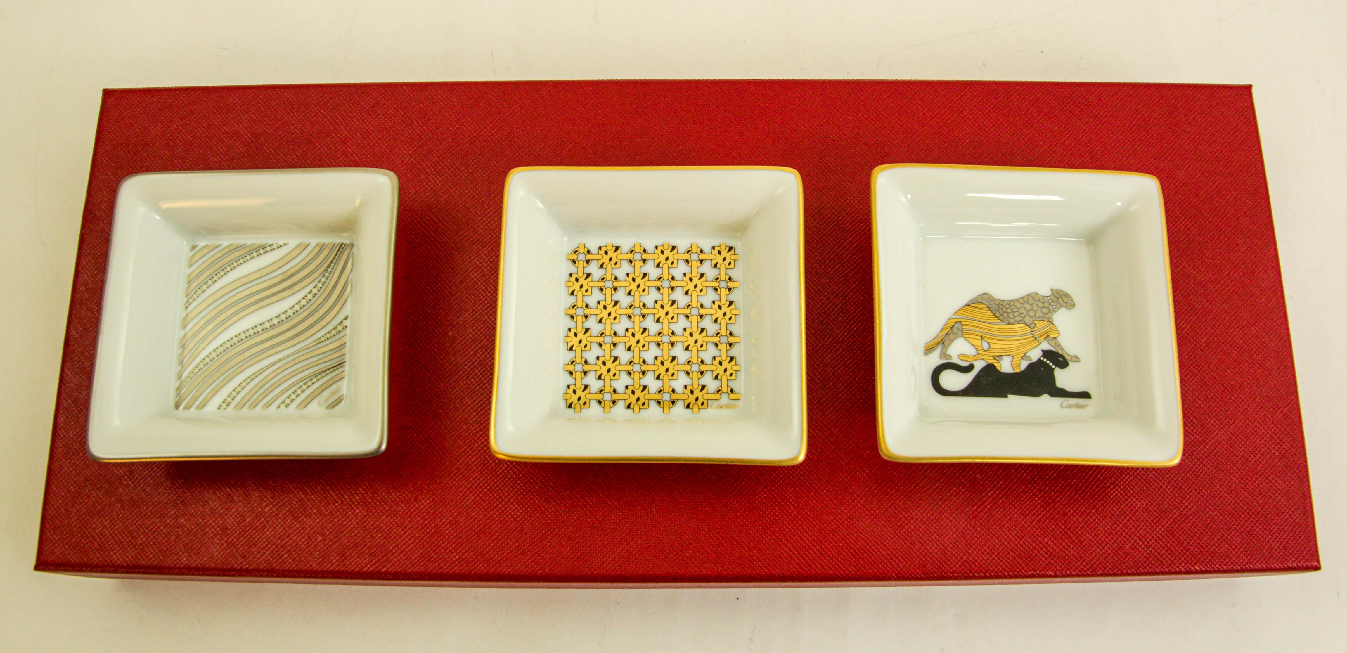 Cartier Jewelry Dish Trinket Trays Set of 3 French Luxury Porcelain in Box 2
