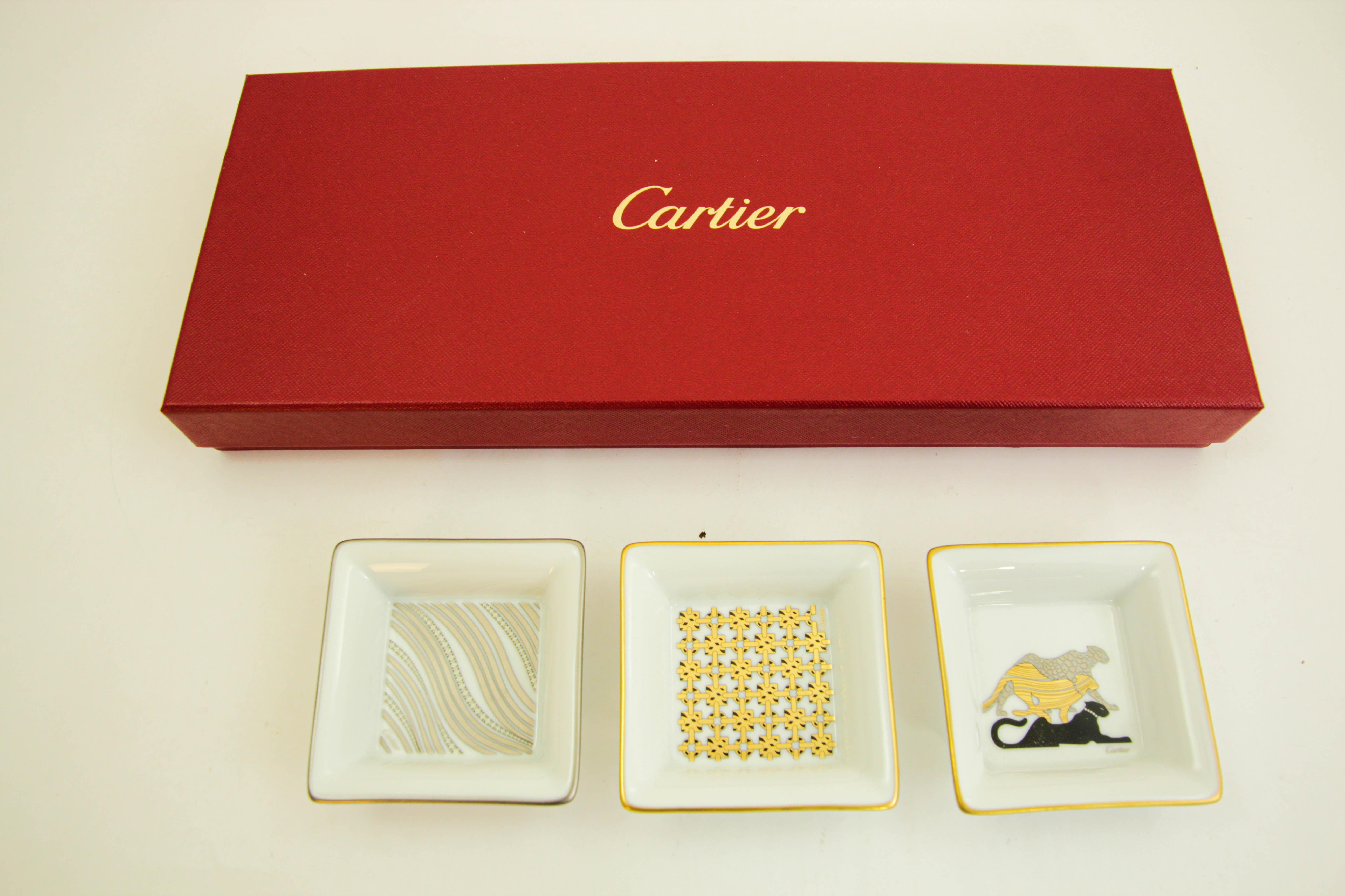 Cartier Jewelry Dish Trinket Trays Set of 3 French Luxury Porcelain in Box 3
