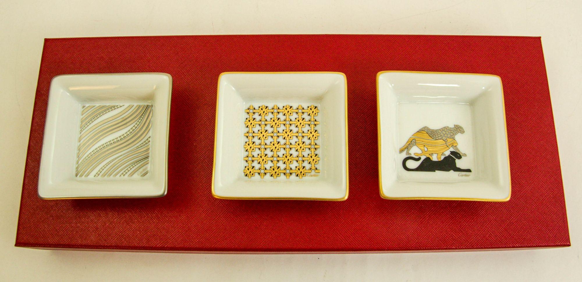 Cartier Jewelry Dish Trinket Trays Set of 3 French Luxury Porcelain in Box 3
