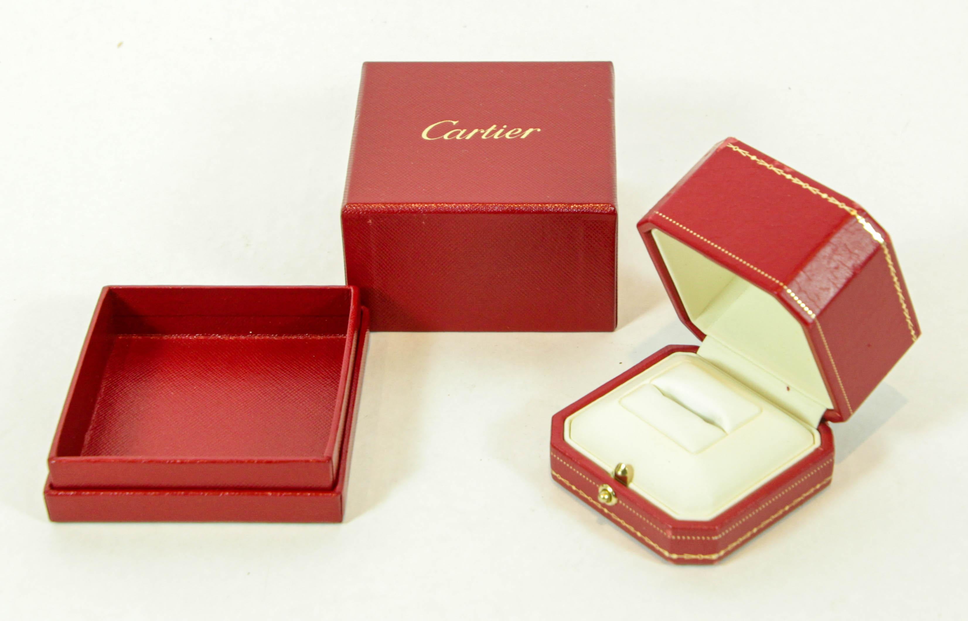 Women's or Men's Cartier Jewelry Ring Box in Red Leather Gilt Embossed For Sale