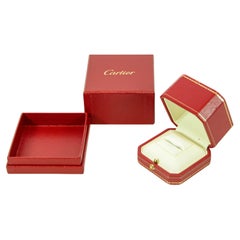 Vintage Cartier Jewelry Ring Box in Red Leather Gilt Embossed