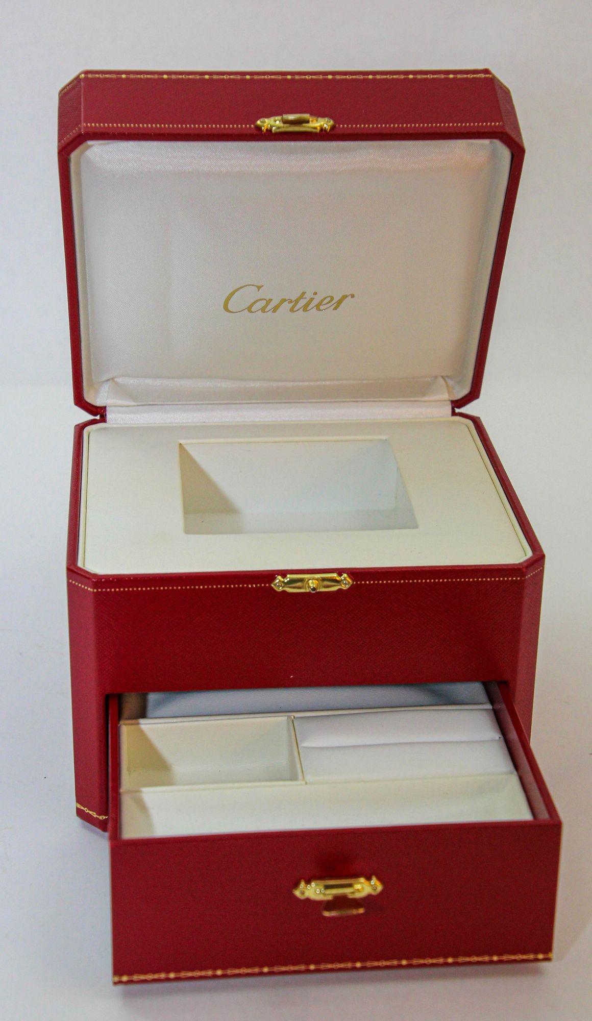 Cartier Jewelry Storage travel box in Red Leather Gilt Embossed 6