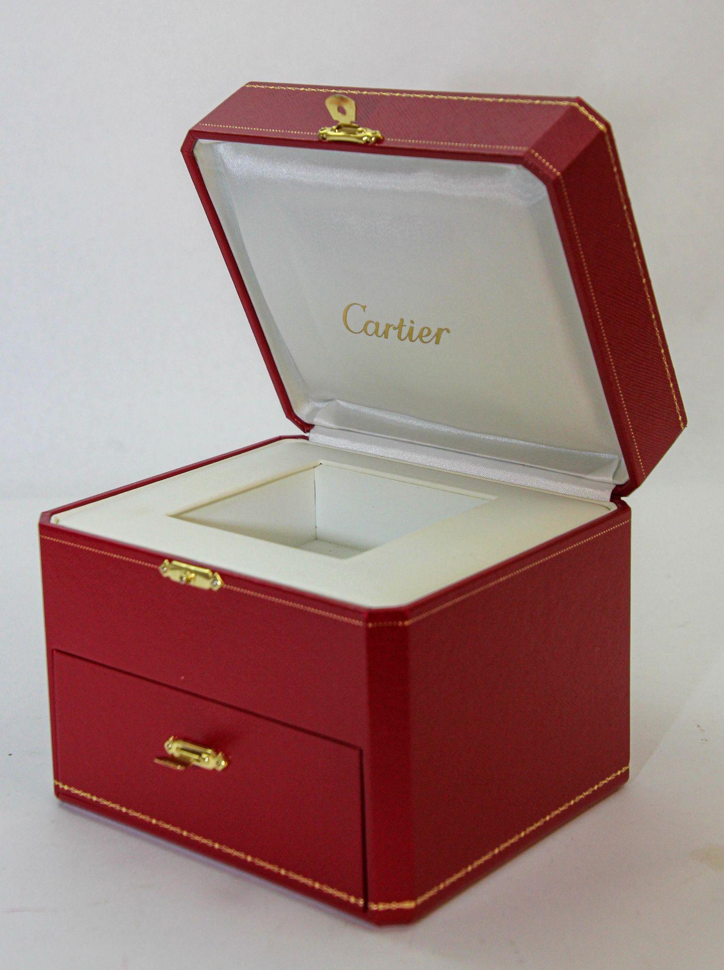 Cartier Jewelry Storage travel box in Red Leather Gilt Embossed 7