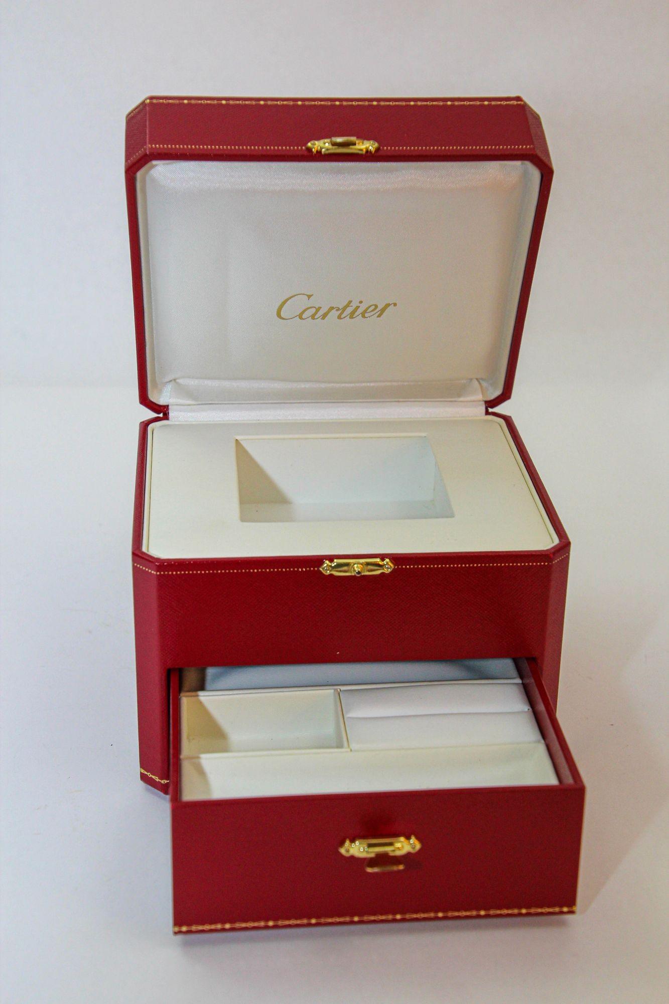 French Cartier Jewelry Storage travel box in Red Leather Gilt Embossed