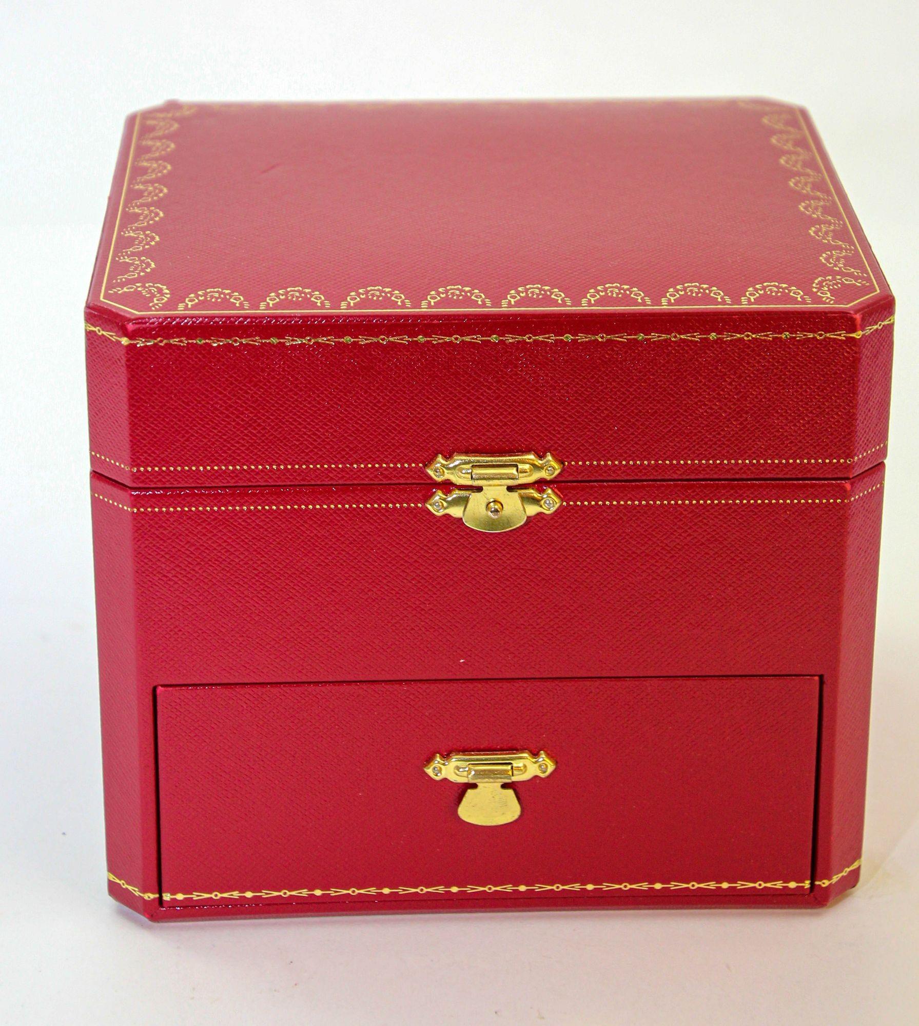 20th Century Cartier Jewelry Storage travel box in Red Leather Gilt Embossed