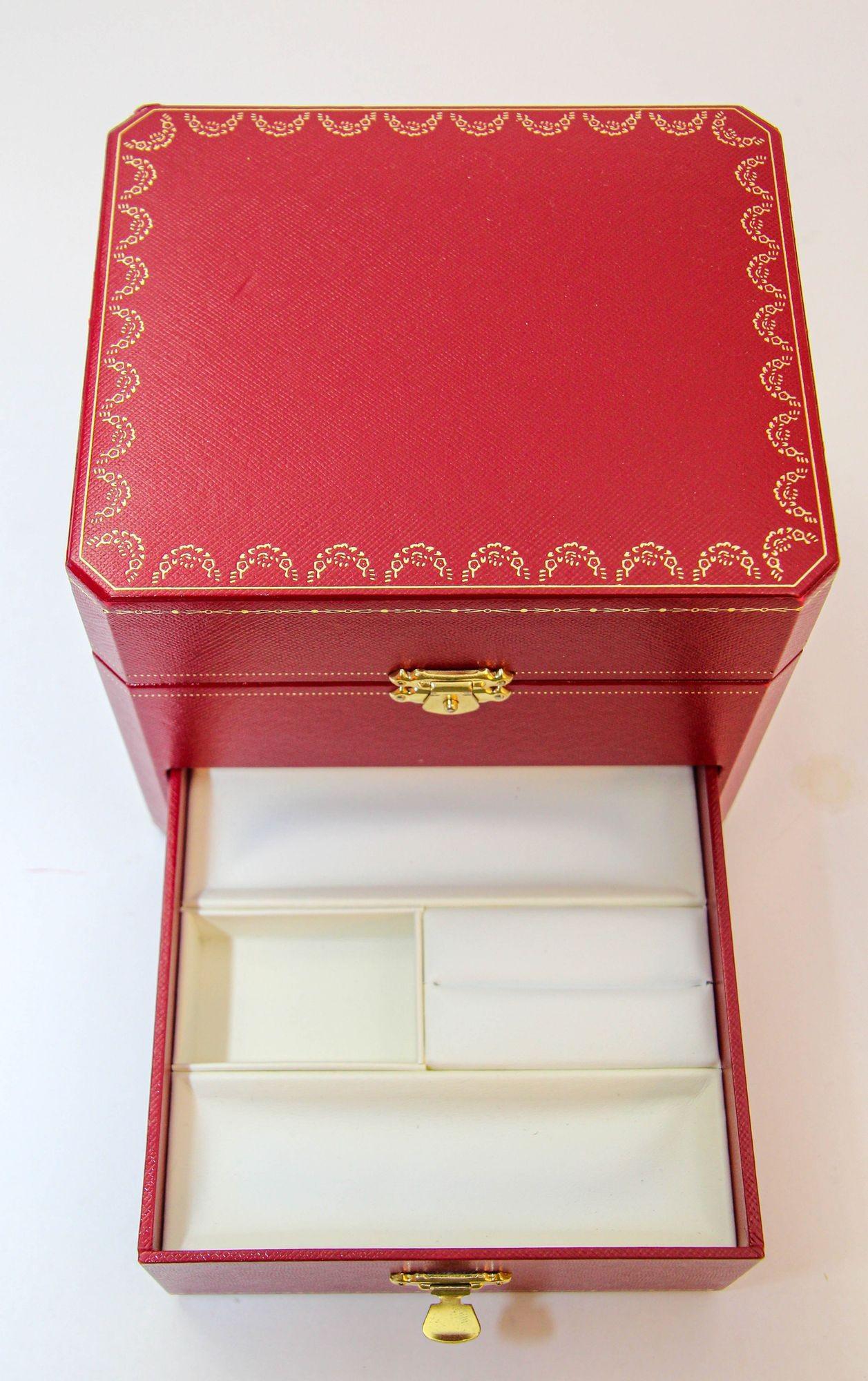 Faux Leather Cartier Jewelry Storage travel box in Red Leather Gilt Embossed