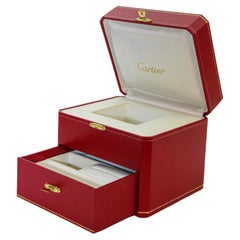 Cartier Schmuck Aufbewahrung Reise-Box in rotem Leder vergoldet gepraegt
