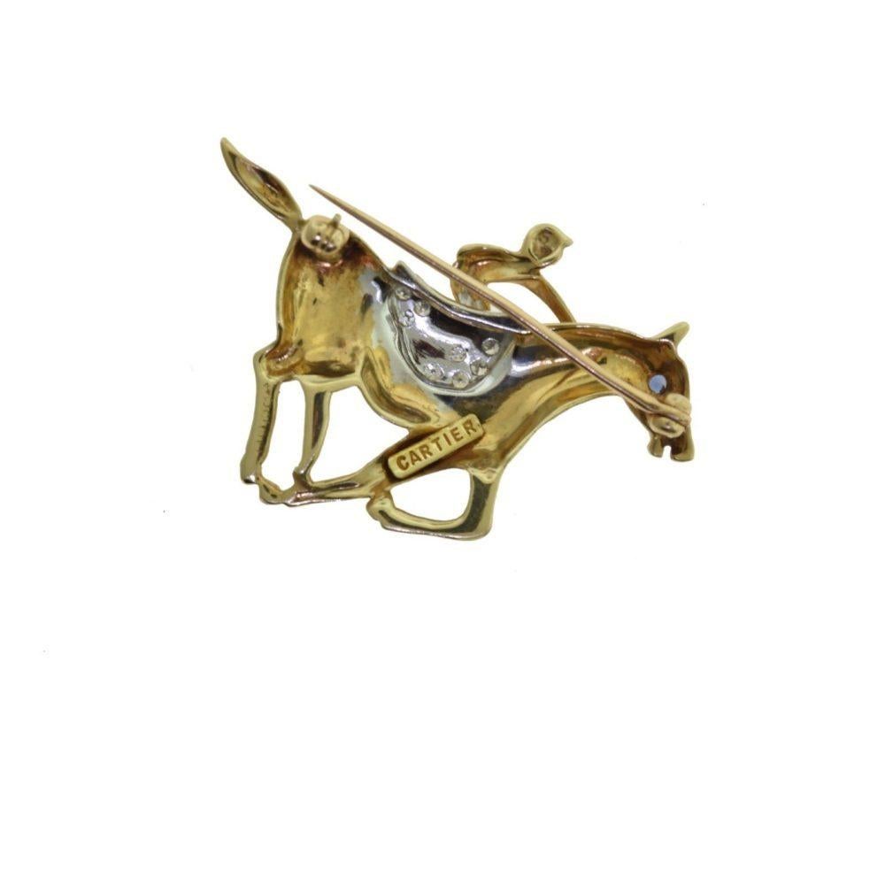 Art Deco Vintage Cartier Jockey  Brooch Pin Gold and Platinum, Diamonds and Sapphires For Sale