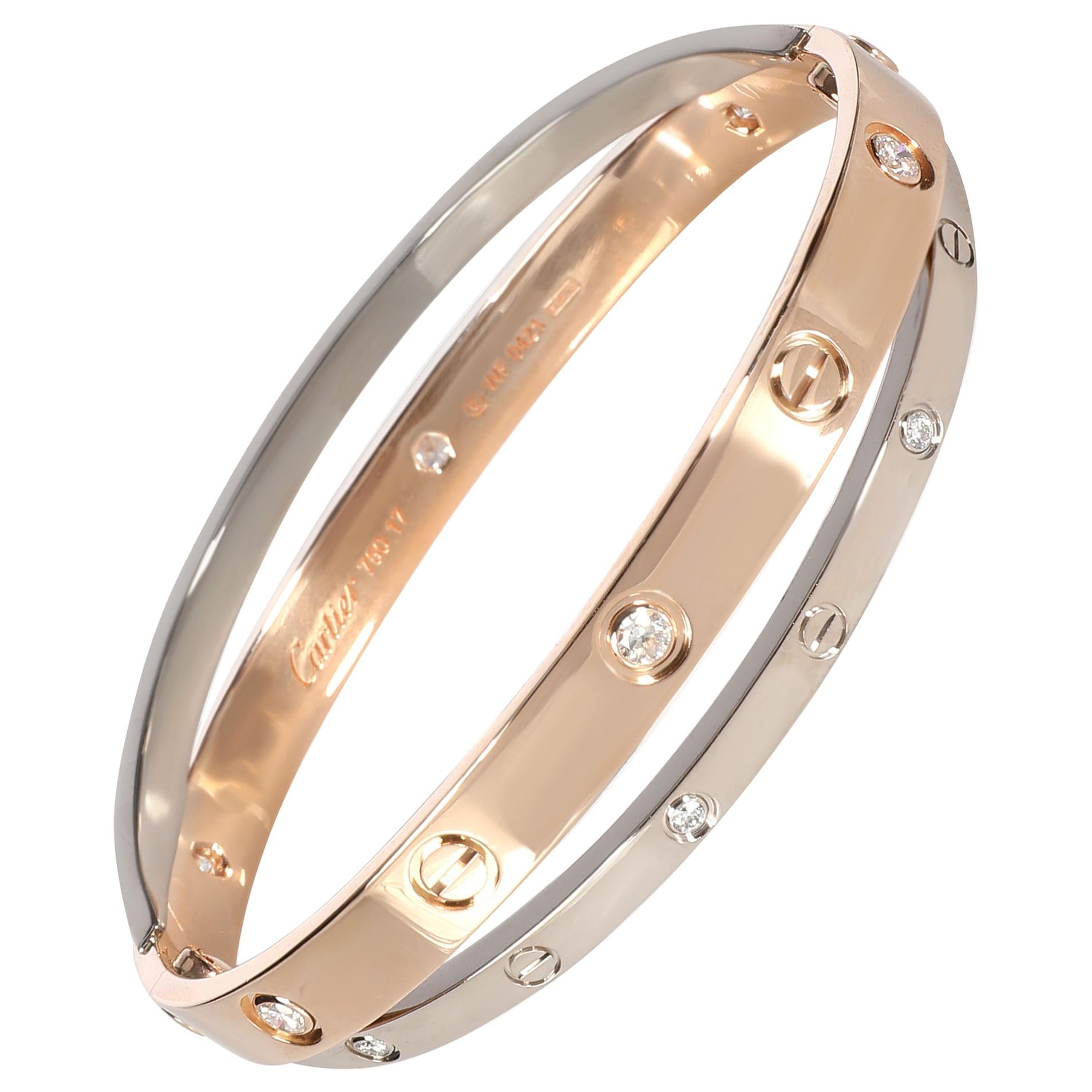 Cartier Joined Love Bracelet in 18 Karat Rose Gold and White Gold 0.75 Carat