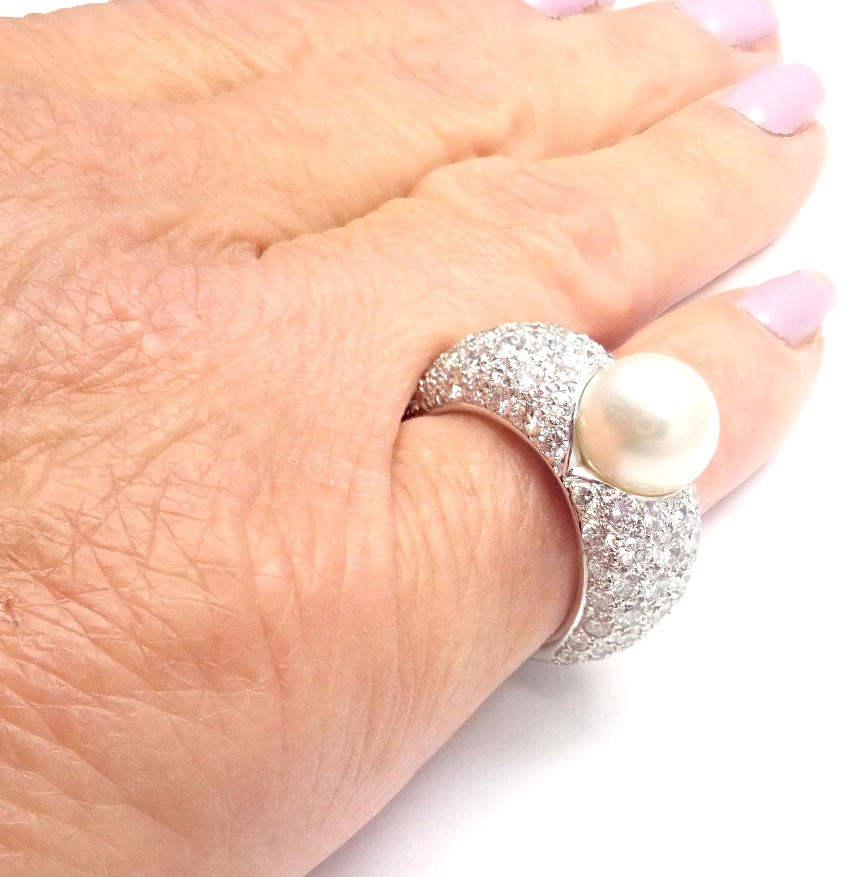 Cartier Juliette Cultured Pearl Diamond White Gold Ring For Sale 2