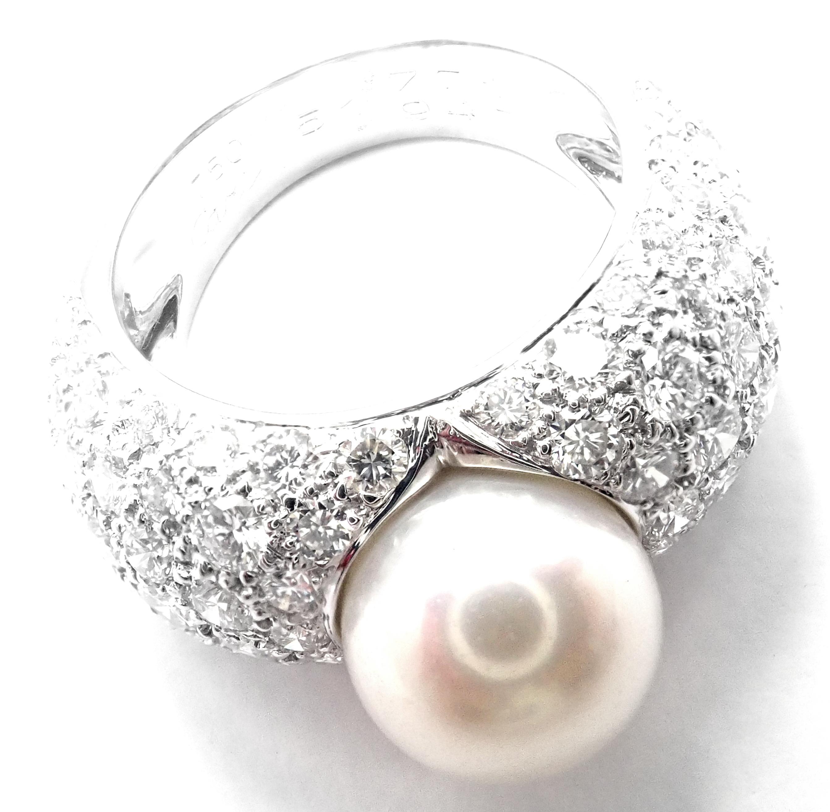 Women's or Men's Cartier Juliette Cultured Pearl Diamond White Gold Ring For Sale