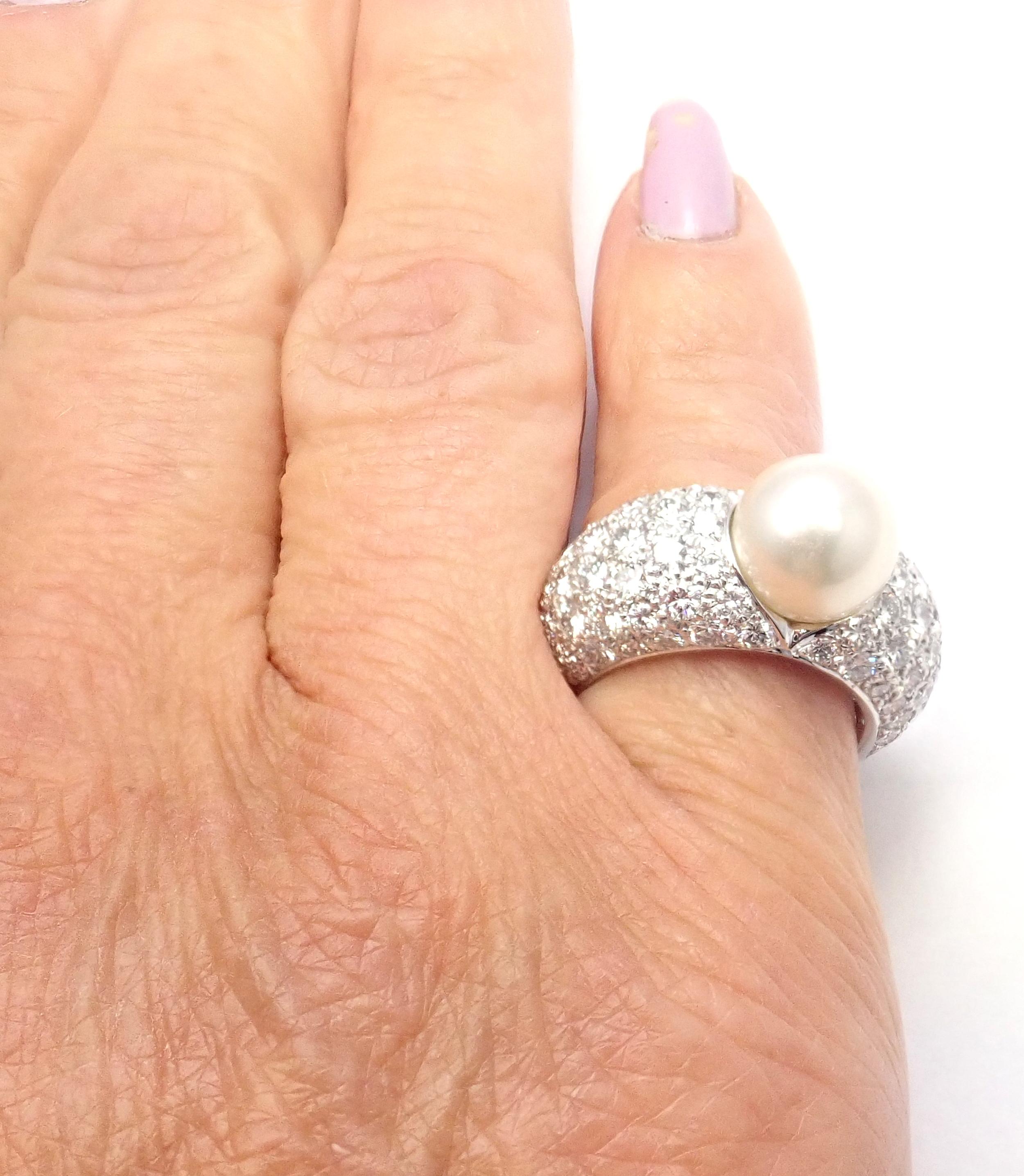 Cartier Juliette Cultured Pearl Diamond White Gold Ring For Sale 1