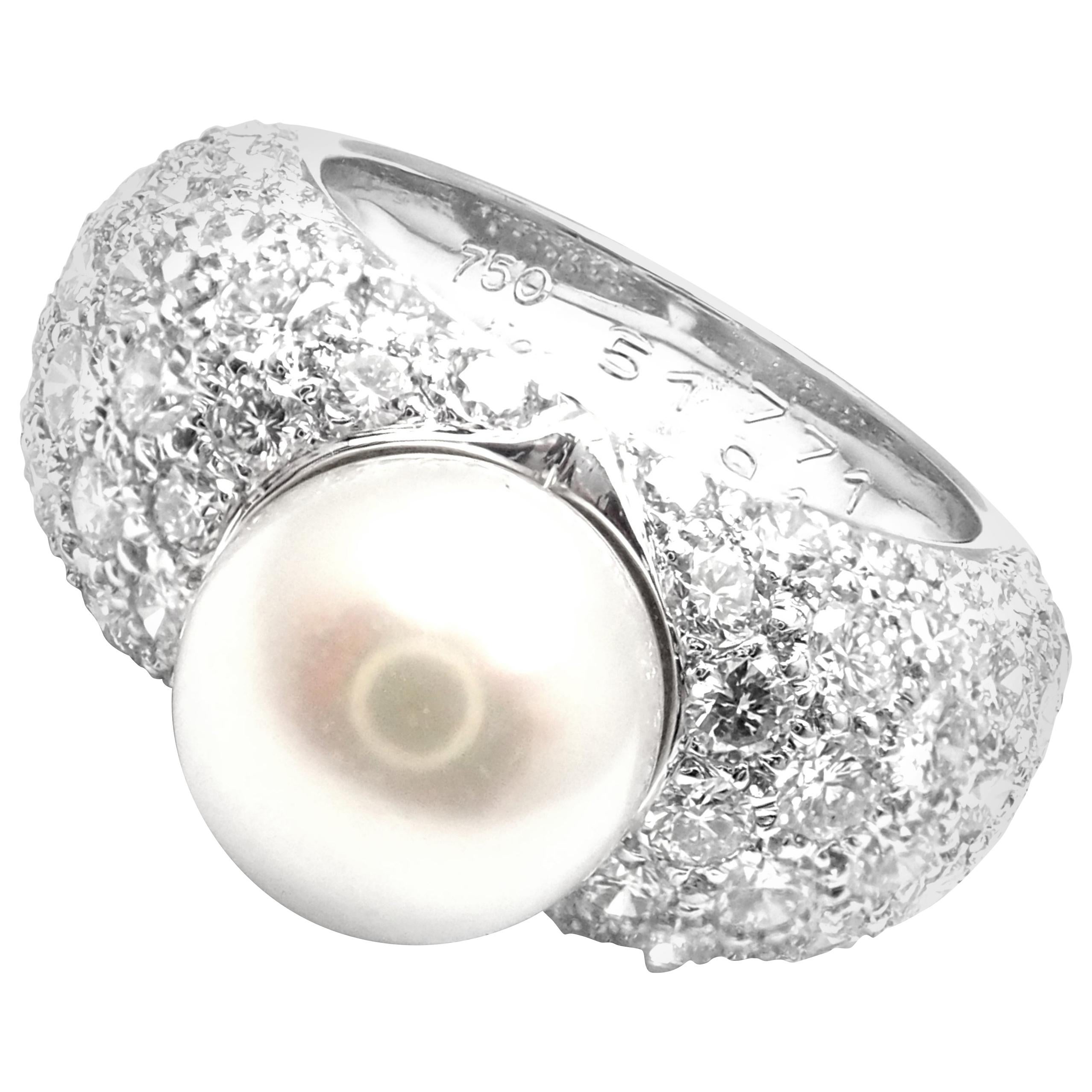 Cartier Juliette Cultured Pearl Diamond White Gold Ring For Sale