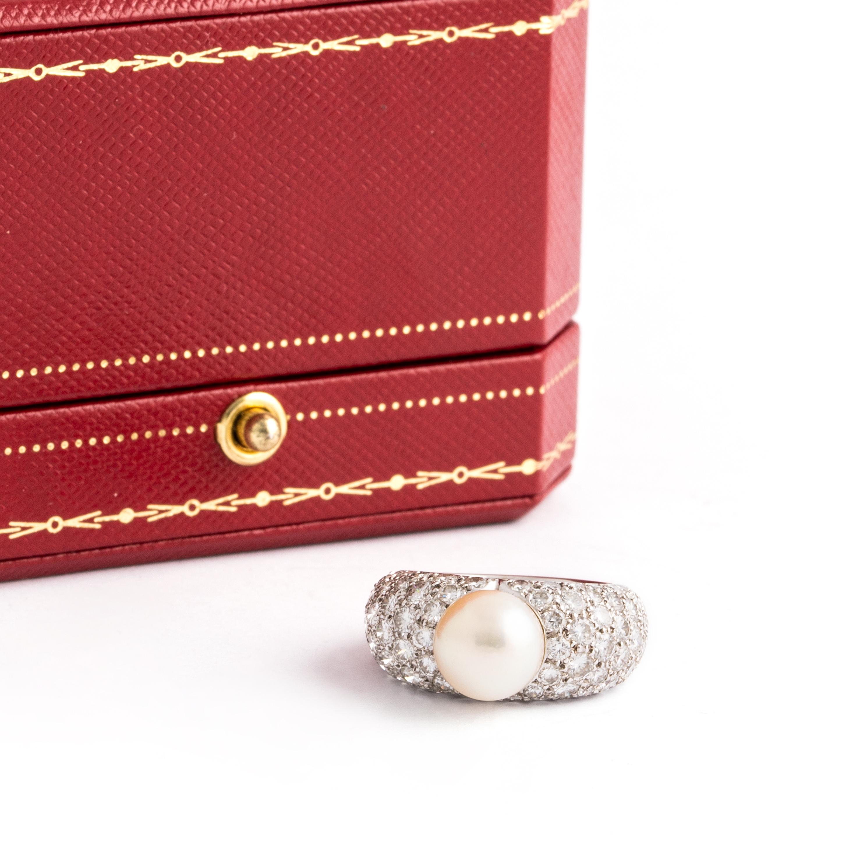 Cartier Juliette Pearl Diamonds 18k White Gold Ring For Sale 2