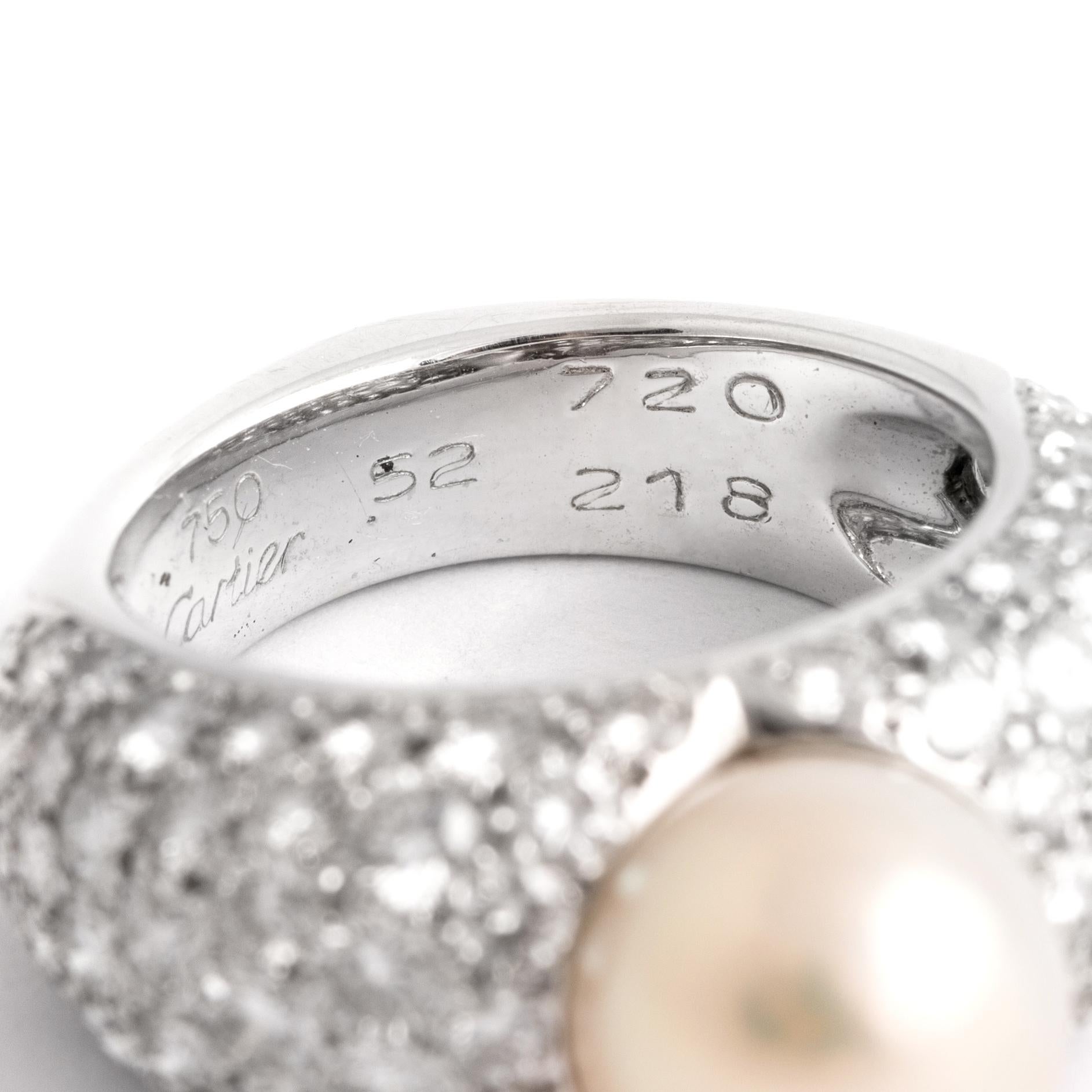 Cartier Juliette Pearl Diamonds 18k White Gold Ring In Excellent Condition For Sale In Geneva, CH