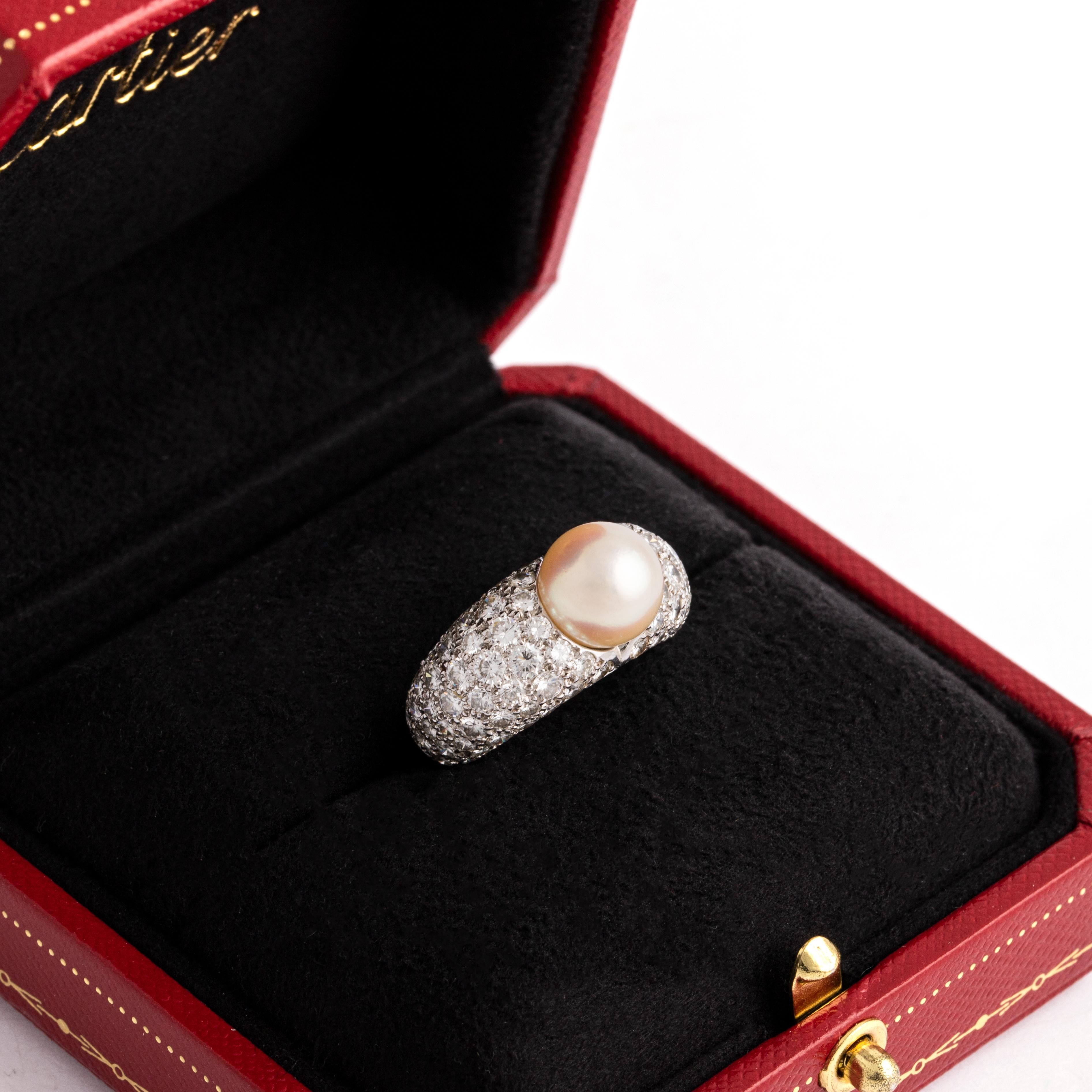 Cartier Juliette Pearl Diamonds 18k White Gold Ring For Sale 1