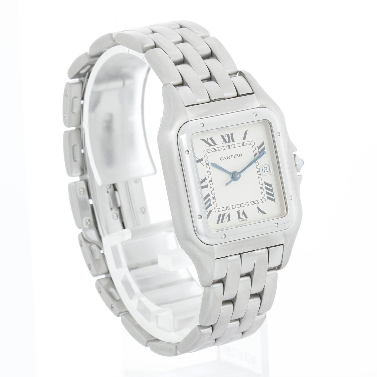 Cartier Jumbo Panther Stainless Steel Men's Quartz Watch with Date W25032P5 In Excellent Condition For Sale In Dallas, TX