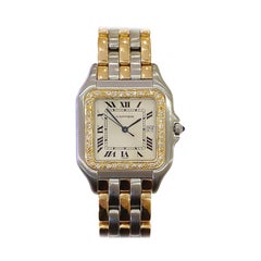 Cartier Jumbo Panthere Three-Row Steel and 18 Karat Gold Diamond Bezel with Date