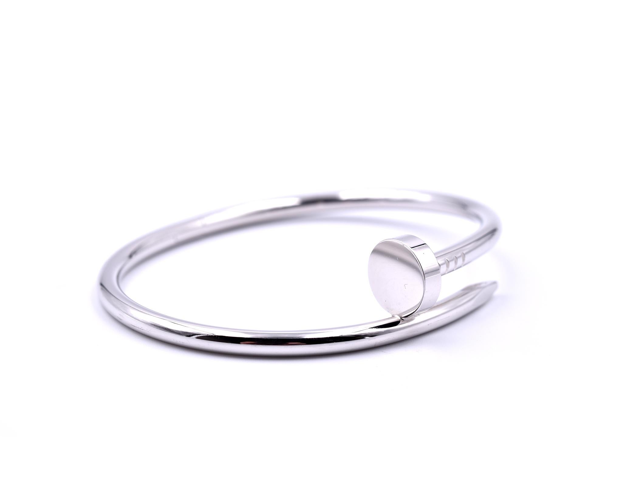 Designer: Cartier
Collection: Juste un Clou
Material: 18k white gold
Size: 17
Weight: 34.40 grams
Retail: $7,300

