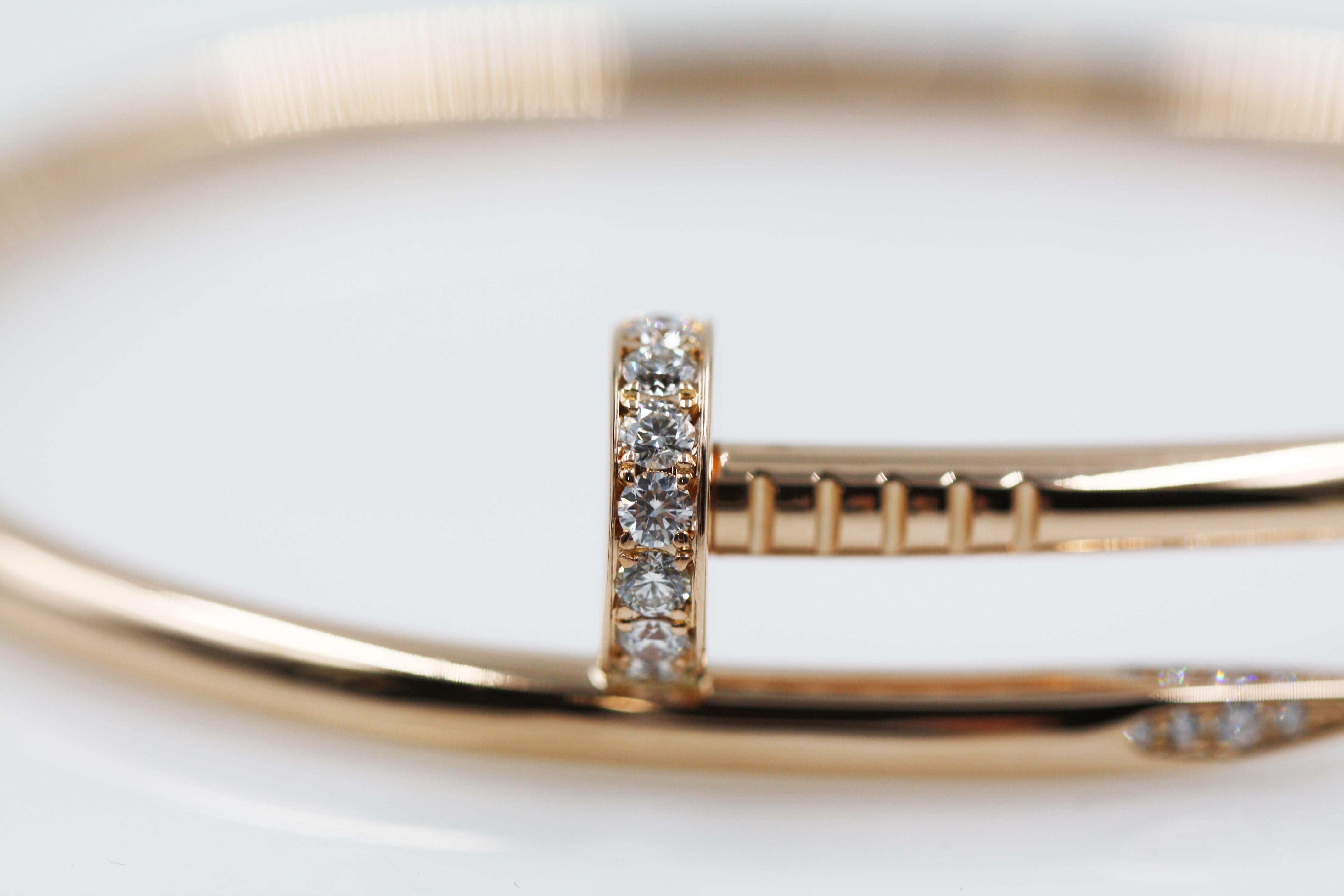 Women's Cartier Juste Un Clou 18 Karat Pink Gold Bracelet with Diamonds For Sale