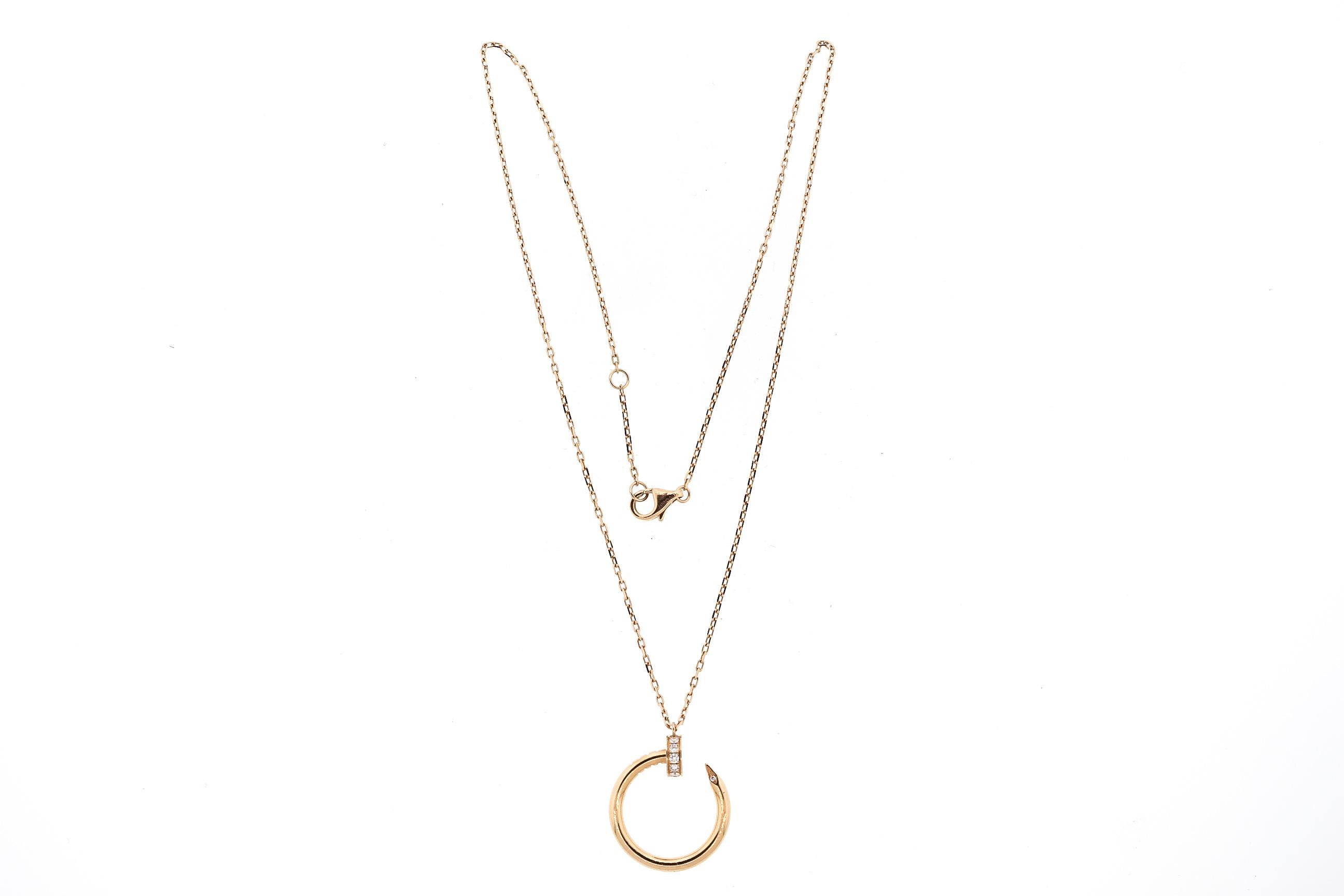 Modern Cartier Juste Un Clou 18 Karat Pink Gold Diamond Pendant Necklace