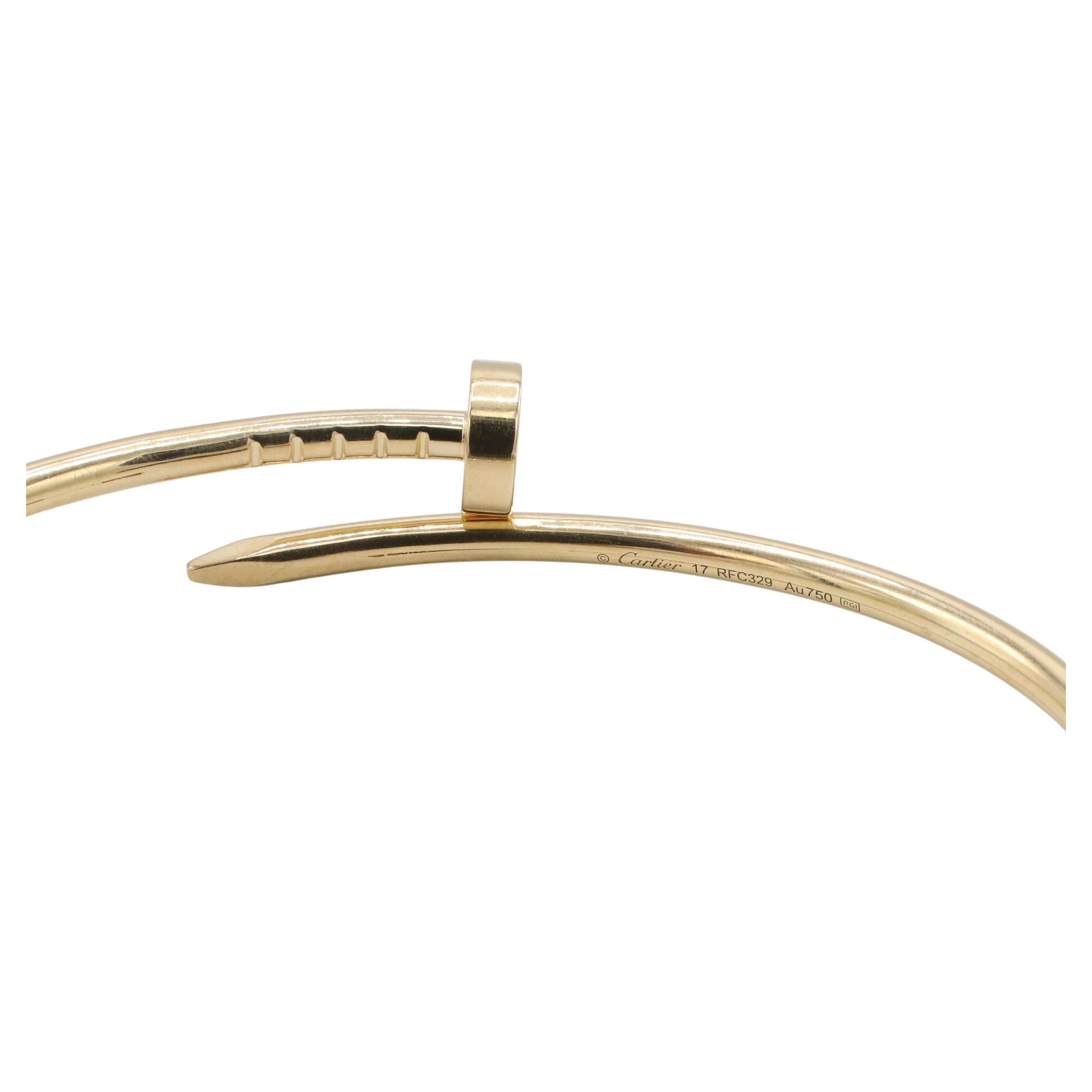 Cartier Juste Un Clou 18 Karat Yellow Gold Nail Bracelet Small Model Size 17 In Excellent Condition In  Baltimore, MD