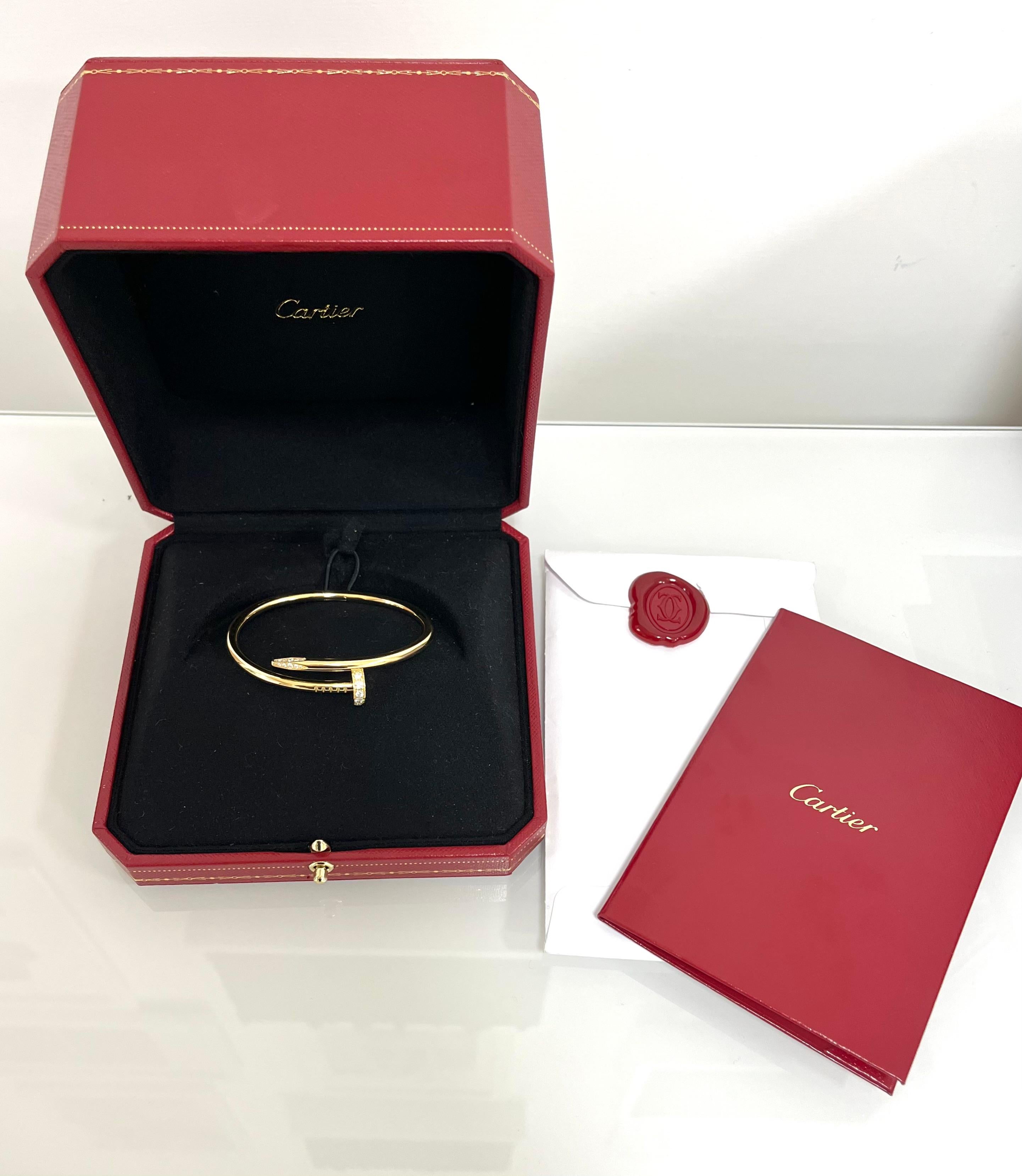 Rigid bracelet in 18 kt. yellow gold and brilliant-cut diamonds signed Cartier.
This iconic bracelet is part of Cartier's Juste un Clou collection.
Perfect for any occasion, it is a must have in one's collection.

Brilliant-cut diamonds ct. 0.58
18