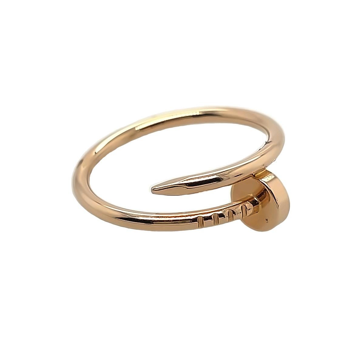 Cartier Juste  Un Clou ring in original box and certificate

Individual serial number: CRB4225855IVE419
Metal 18k Rose Gold 
Weight 3.5 g Ring
 Size 55 
 Condition Excellent 

Comes with original box & Cartier original certification

Custom made