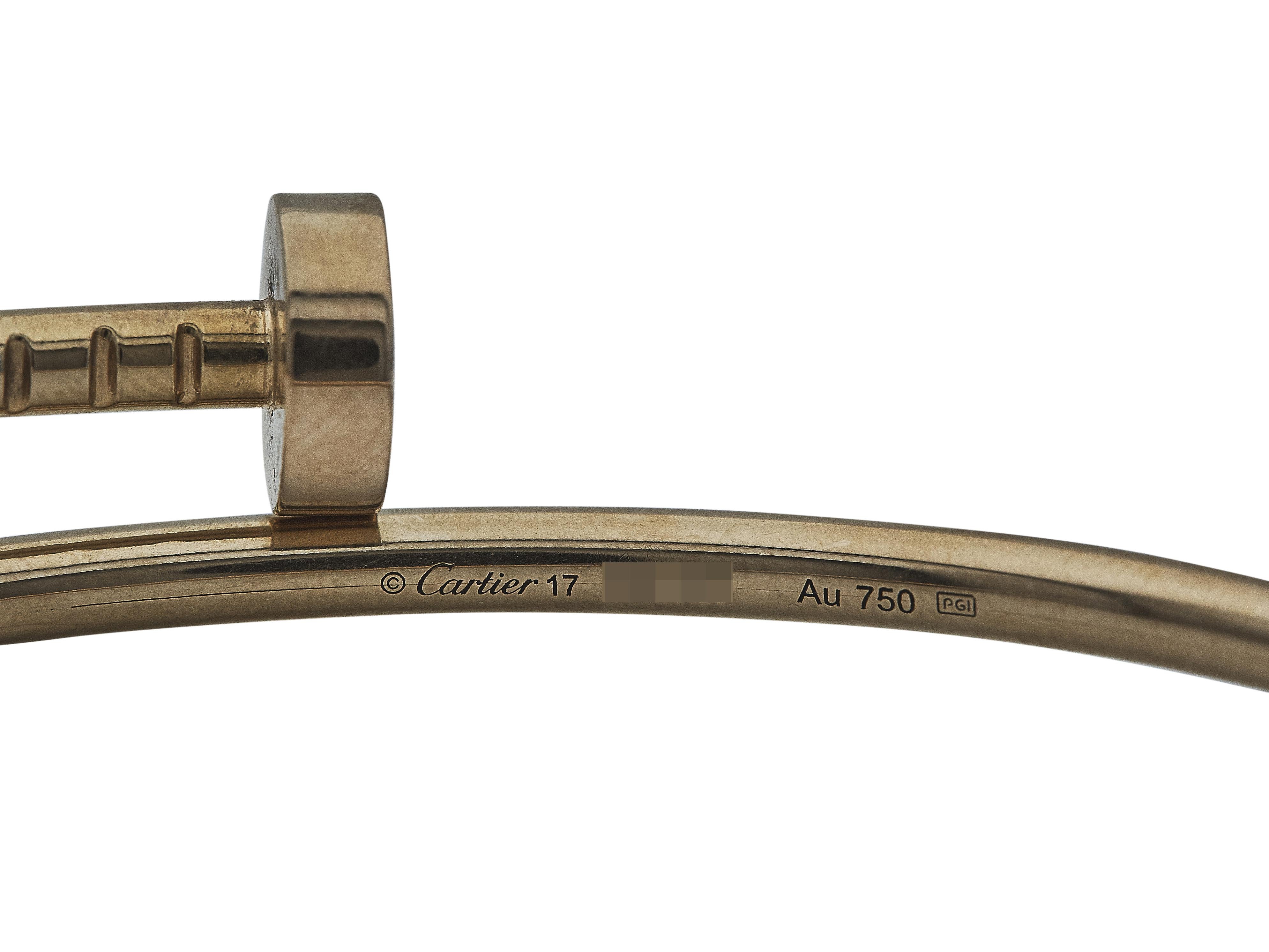 Femenino o masculino Cartier Juste un Clou Pulsera de oro rosa de 18 quilates Modelo pequeño Talla 17 en venta