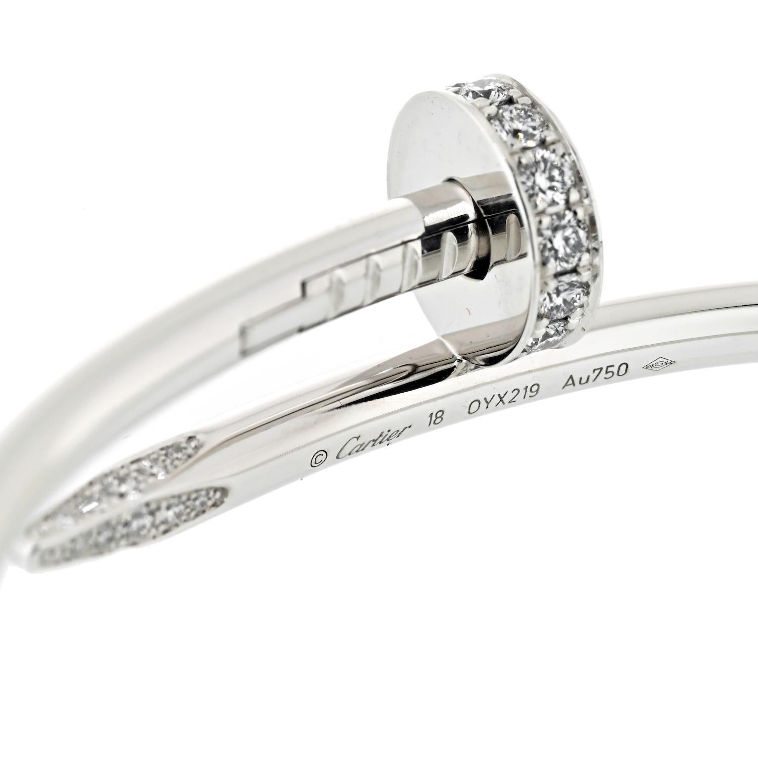 Modern Cartier Juste Un Clou 18k White Gold Diamond Nail Bracelet For Sale