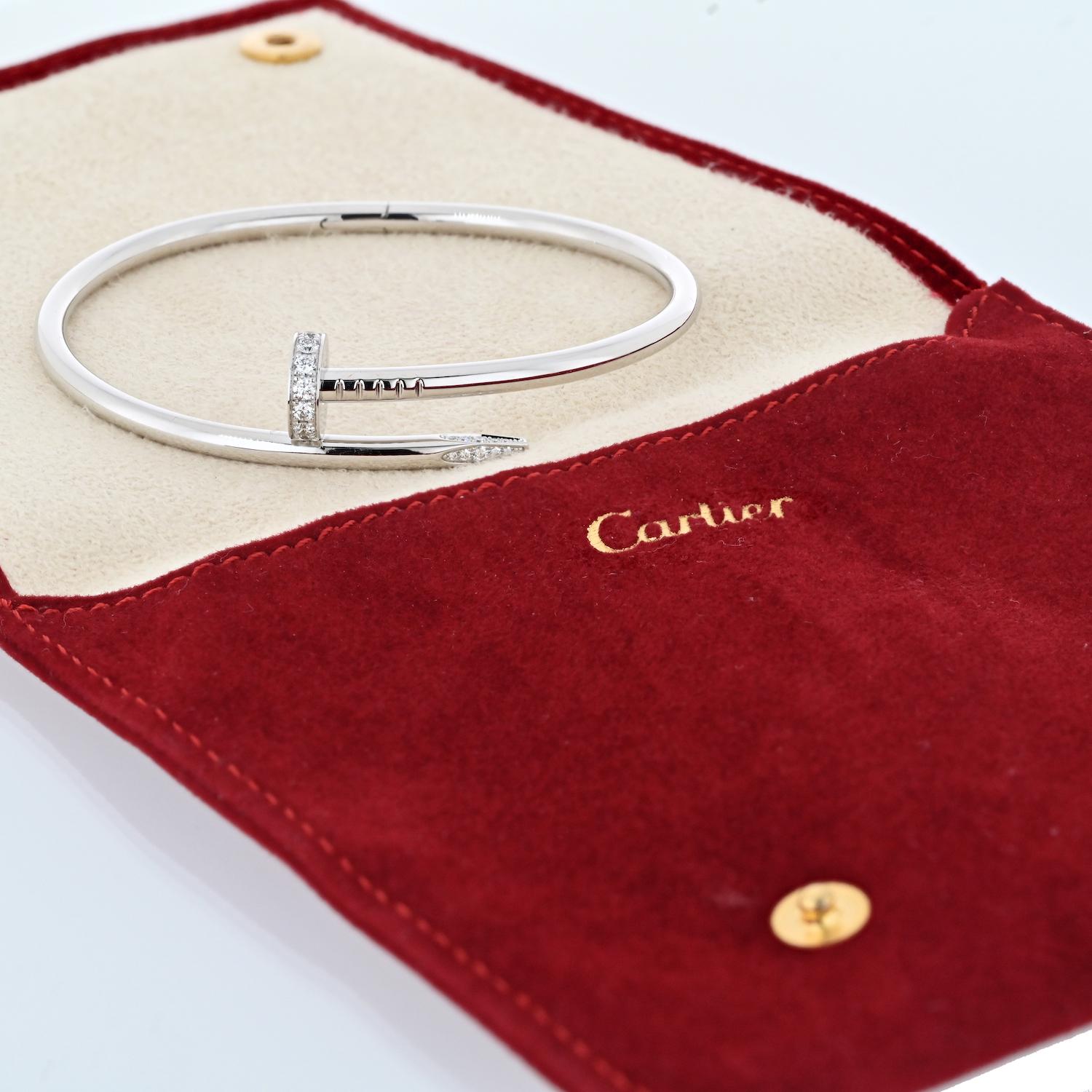 Round Cut Cartier Juste Un Clou 18k White Gold Diamond Nail Bracelet For Sale