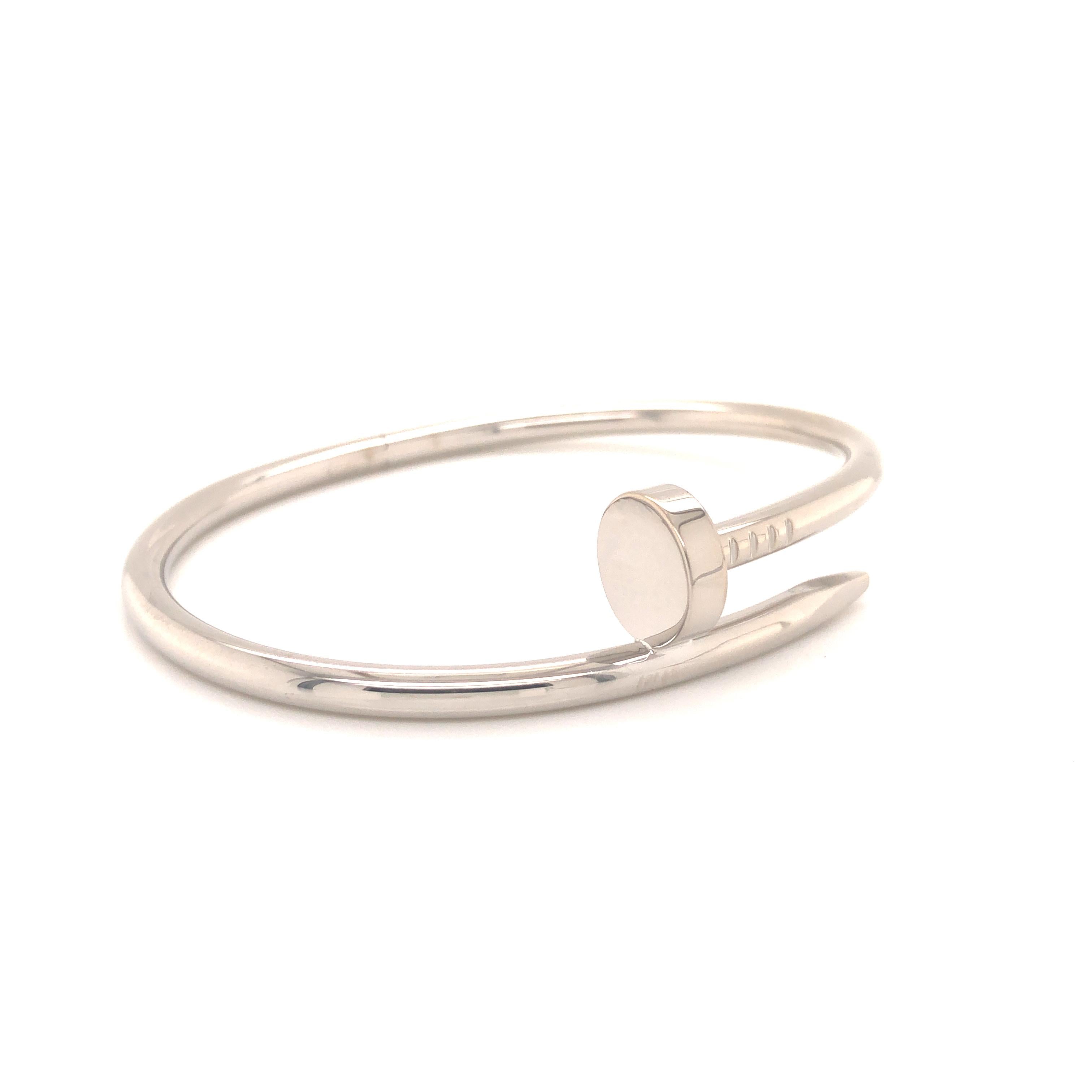 Juste un Clou bracelet, classic, 18K white gold, rhodium-finish. Width: 3.5mm. Bracelet is a size 17 and weighs 34 grams. Bracelet is complete with box, warranty card and original in store receipt. Will arrive to you in like 