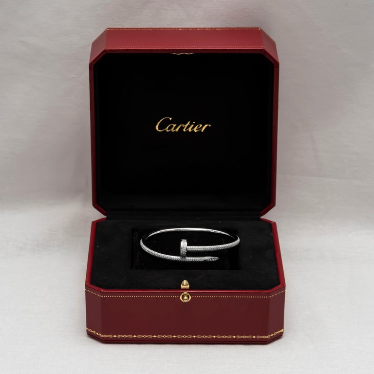 Cartier Juste Un Clou 18 Karat White Gold Pave Diamond Bracelet 2.26 ...