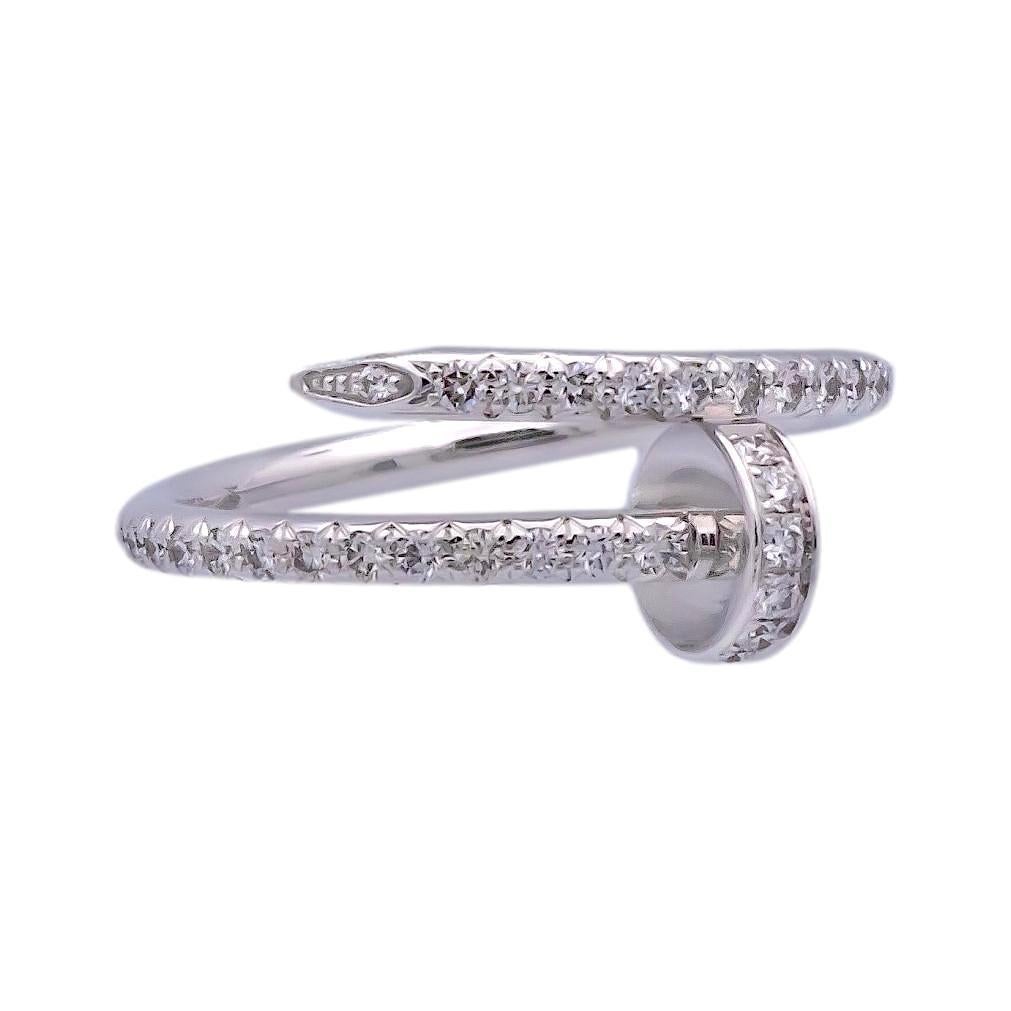 Brilliant Cut Cartier Juste Un Clou 18K White Gold Pave Diamond Ring Size EU48/US4.5 For Sale