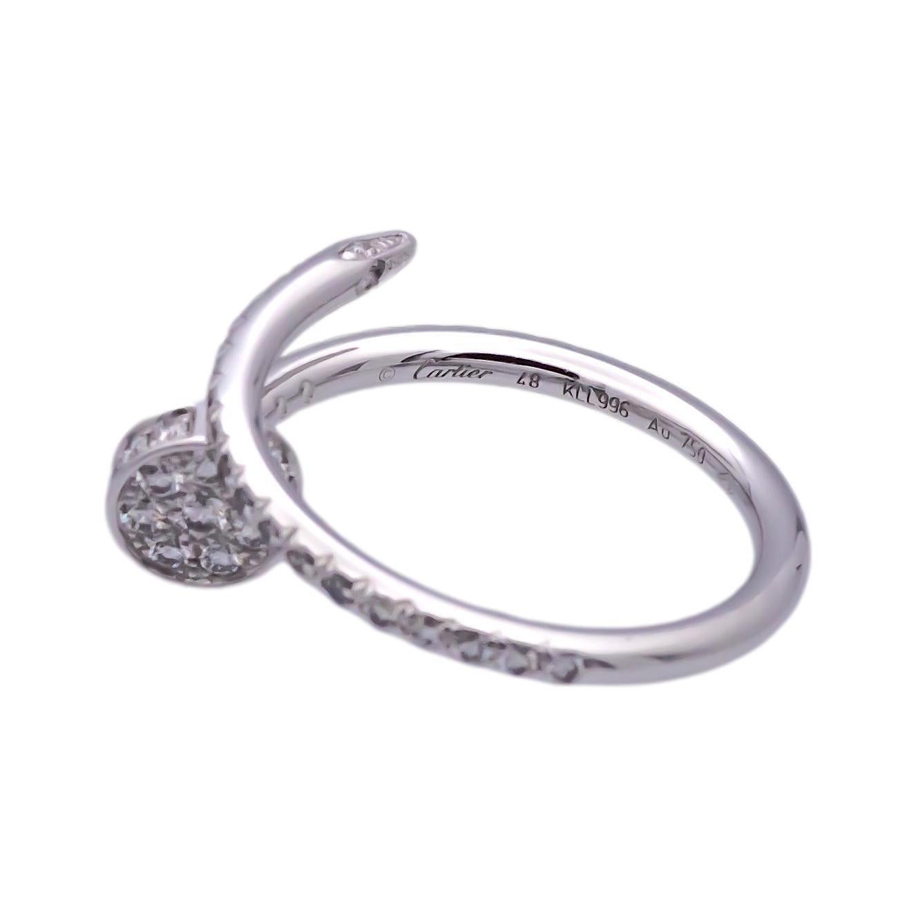 Cartier Juste Un Clou 18K White Gold Pave Diamond Ring Size EU48/US4.5 In Excellent Condition For Sale In New York, NY