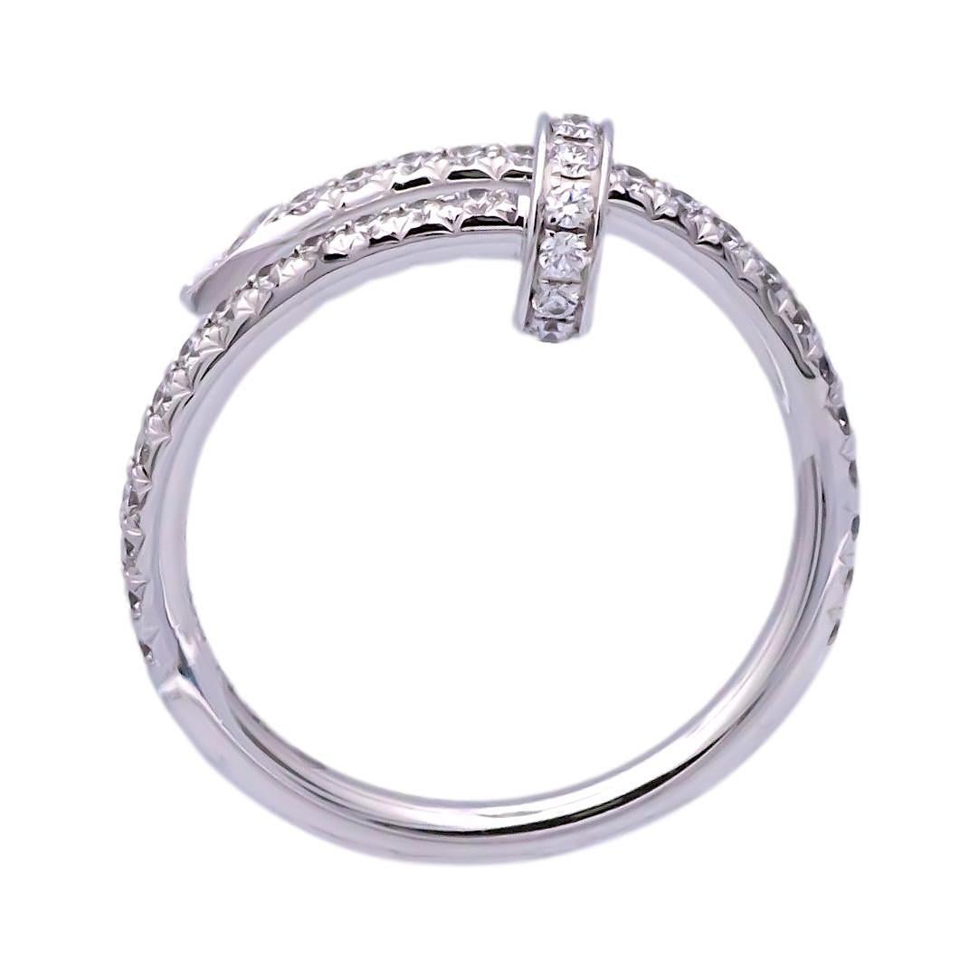 Women's Cartier Juste Un Clou 18K White Gold Pave Diamond Ring Size EU48/US4.5 For Sale