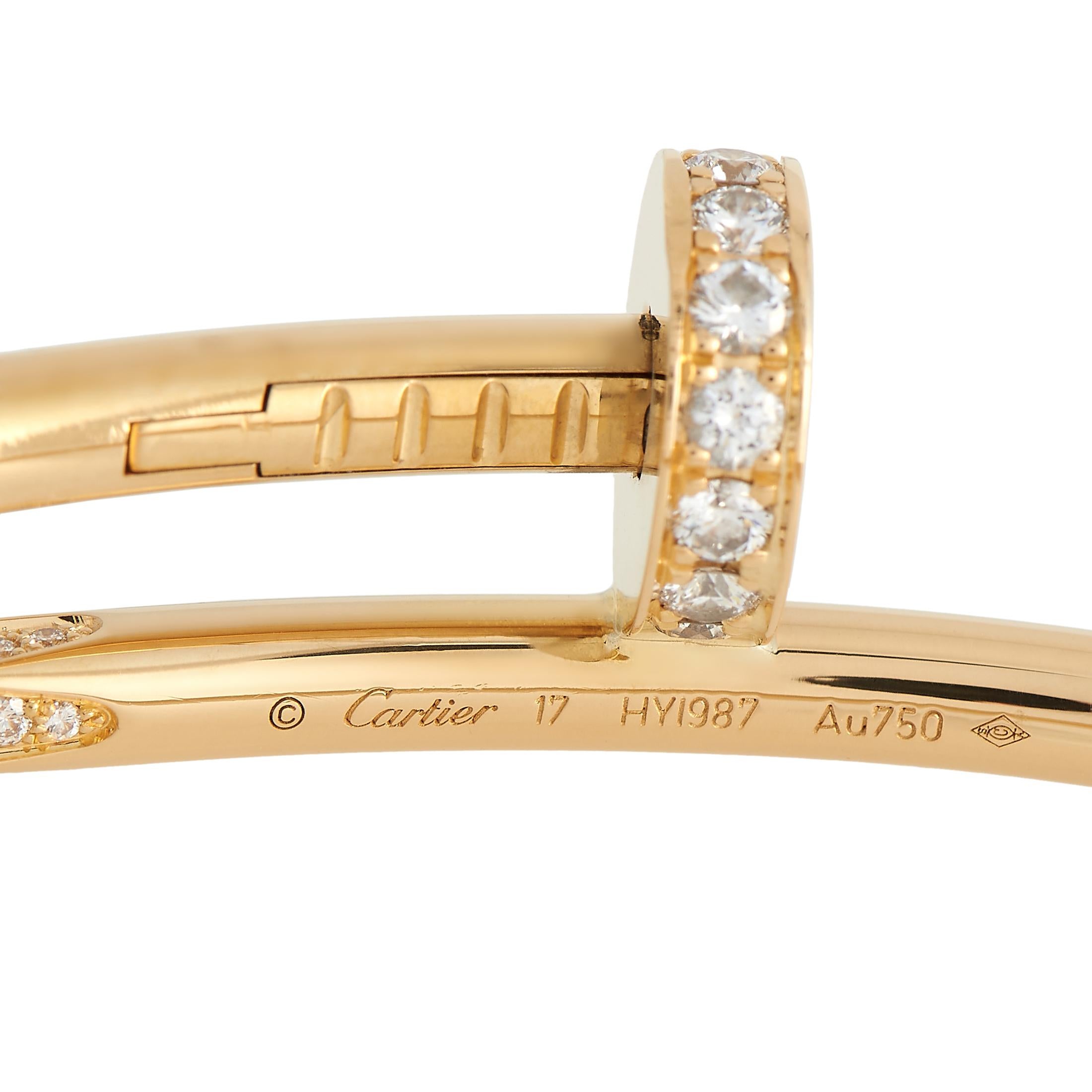 Cartier Juste Un Clou 18K Gelbgold Diamantarmband Größe 17 (Rundschliff)