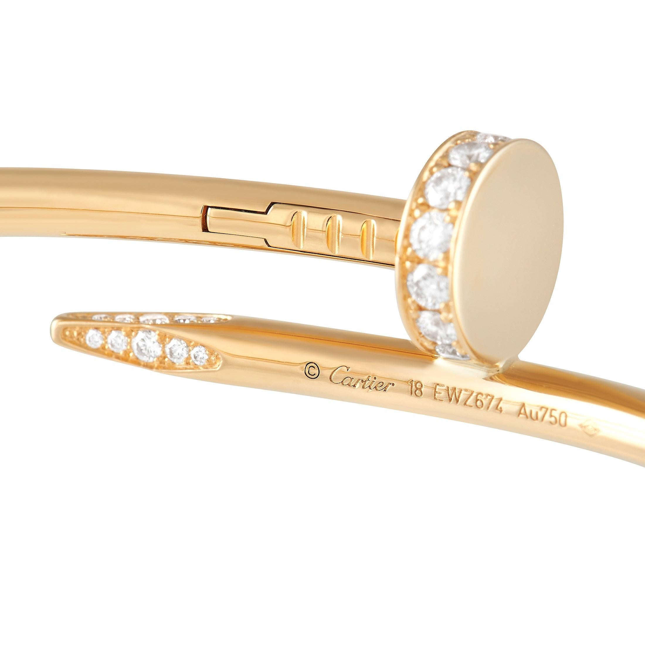 Round Cut Cartier Juste un Clou 18K Yellow Gold Diamond Bracelet