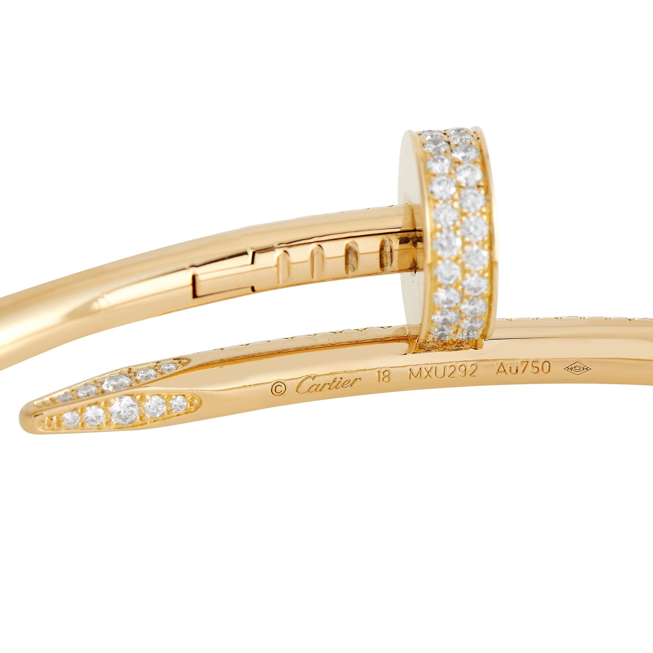 Cartier Juste un Clou 18K Gelbgold Diamantarmband Größe 18 im Zustand „Hervorragend“ in Southampton, PA