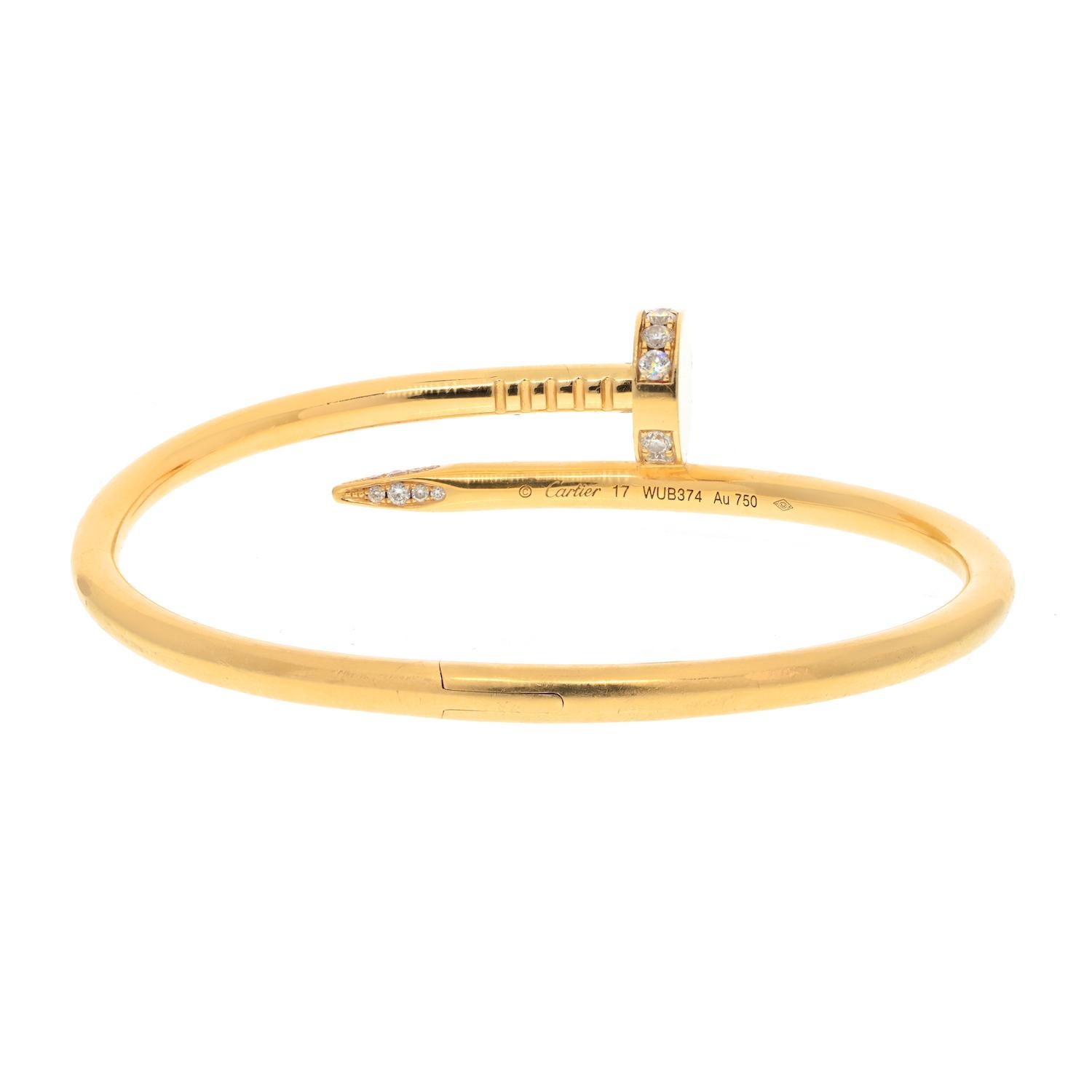 Round Cut Cartier Juste Un Clou 18k Yellow Gold Diamond Nail Bracelet