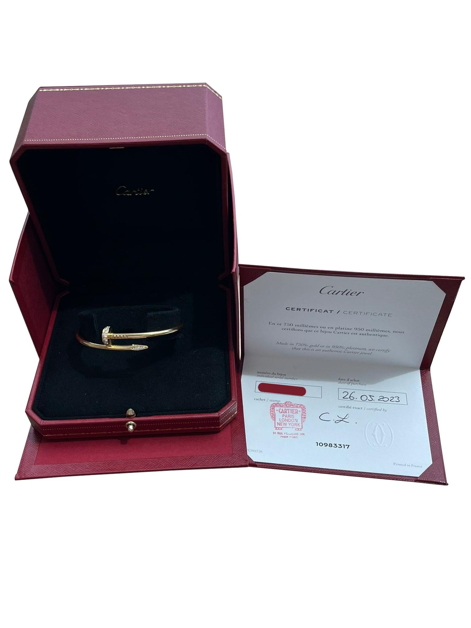 Cartier Juste Un Clou Bracelet 0.58ct Brilliant Cut Diamonds 18k Yellow Gold For Sale 2