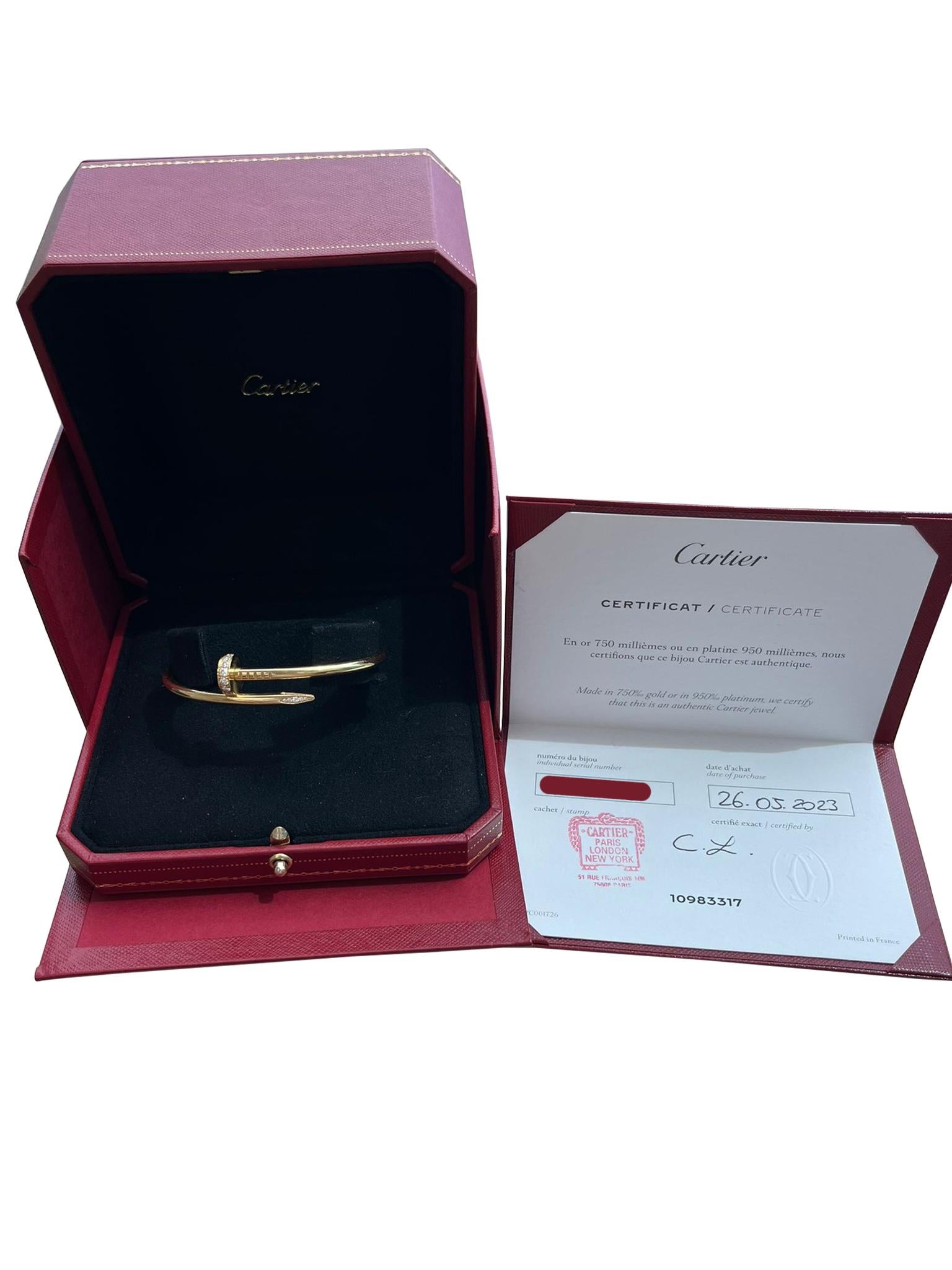 Cartier Juste Un Clou Bracelet 0.58ct Brilliant Cut Diamonds 18k Yellow Gold For Sale 3