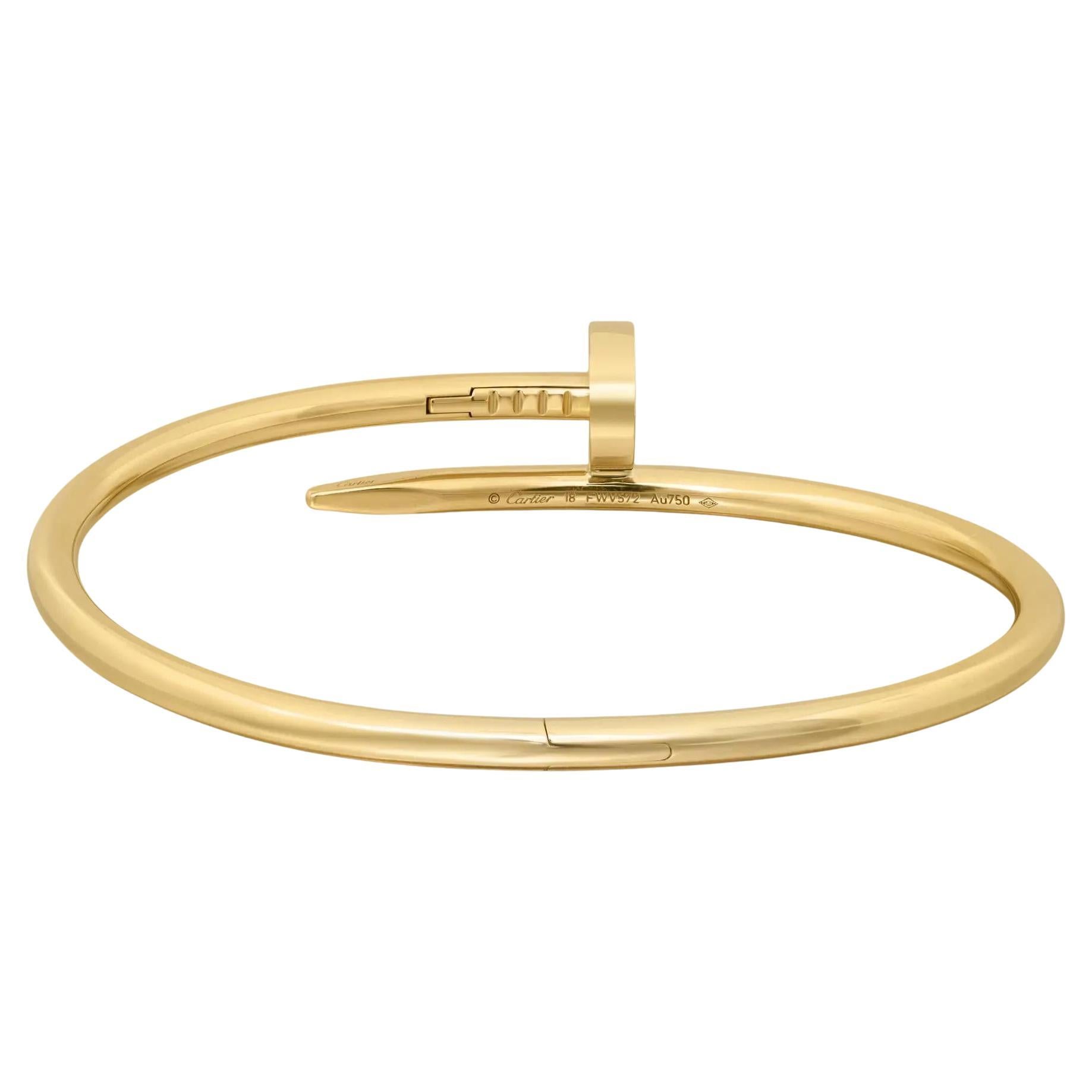 Bracelet Juste Un Clou de Cartier, réalisé en or jaune 18 carats. Taille 18. Largeur : 3,5 mm. Excellent état d'occasion. Livré avec une boîte originale. Les papiers ne sont pas inclus.