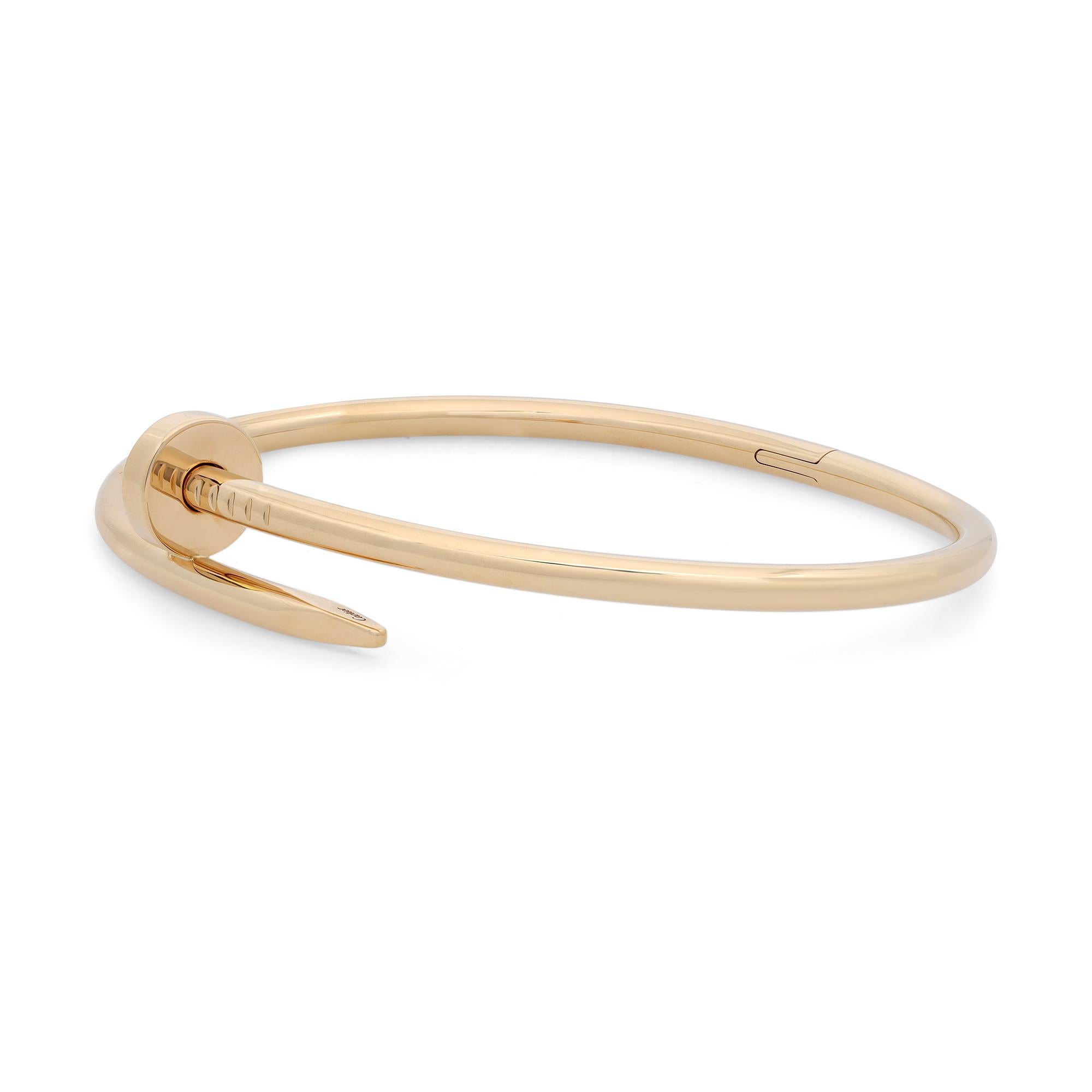 Cartier Juste Un Clou bracelet, crafted in 18k yellow gold. Size 20. Width: 3.5mm. Excellent pre-owned condition. Comes with an original box and paper.