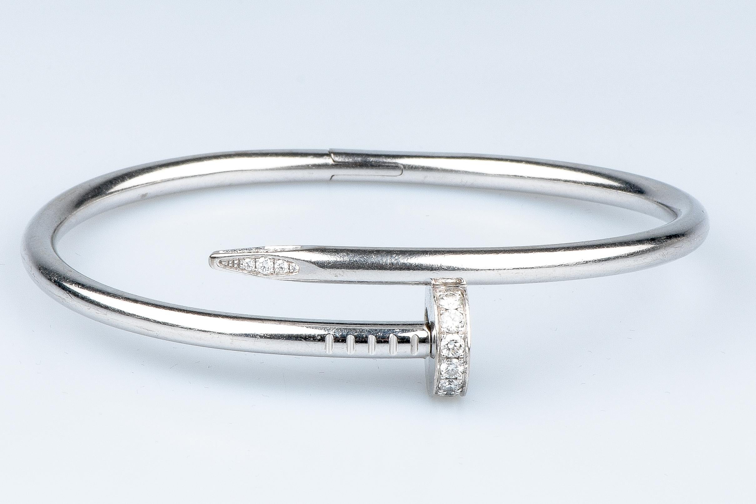 Brilliant Cut Cartier Juste un Clou Bracelet certified 0.58 carat brillant cut diamonds