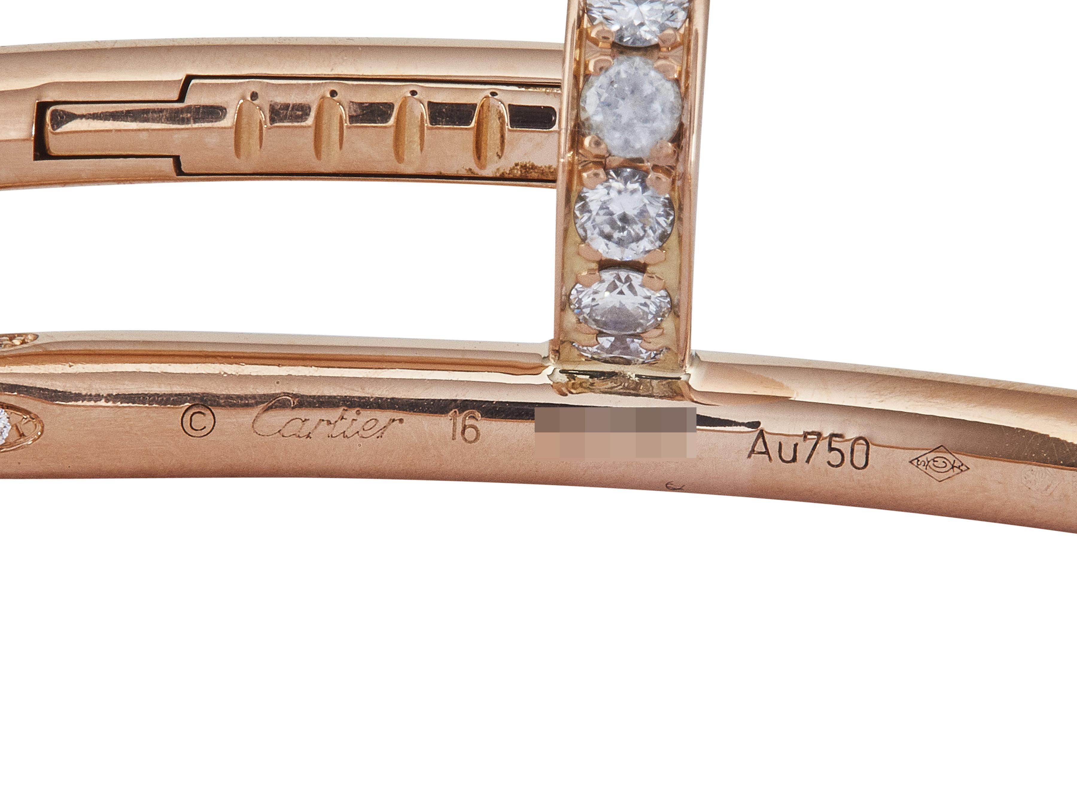 Cartier Juste Un Clou Pulsera Modelo Clásico Oro Rosa 18K Diamante Talla 16 en Excelente estado para la venta en New York, NY
